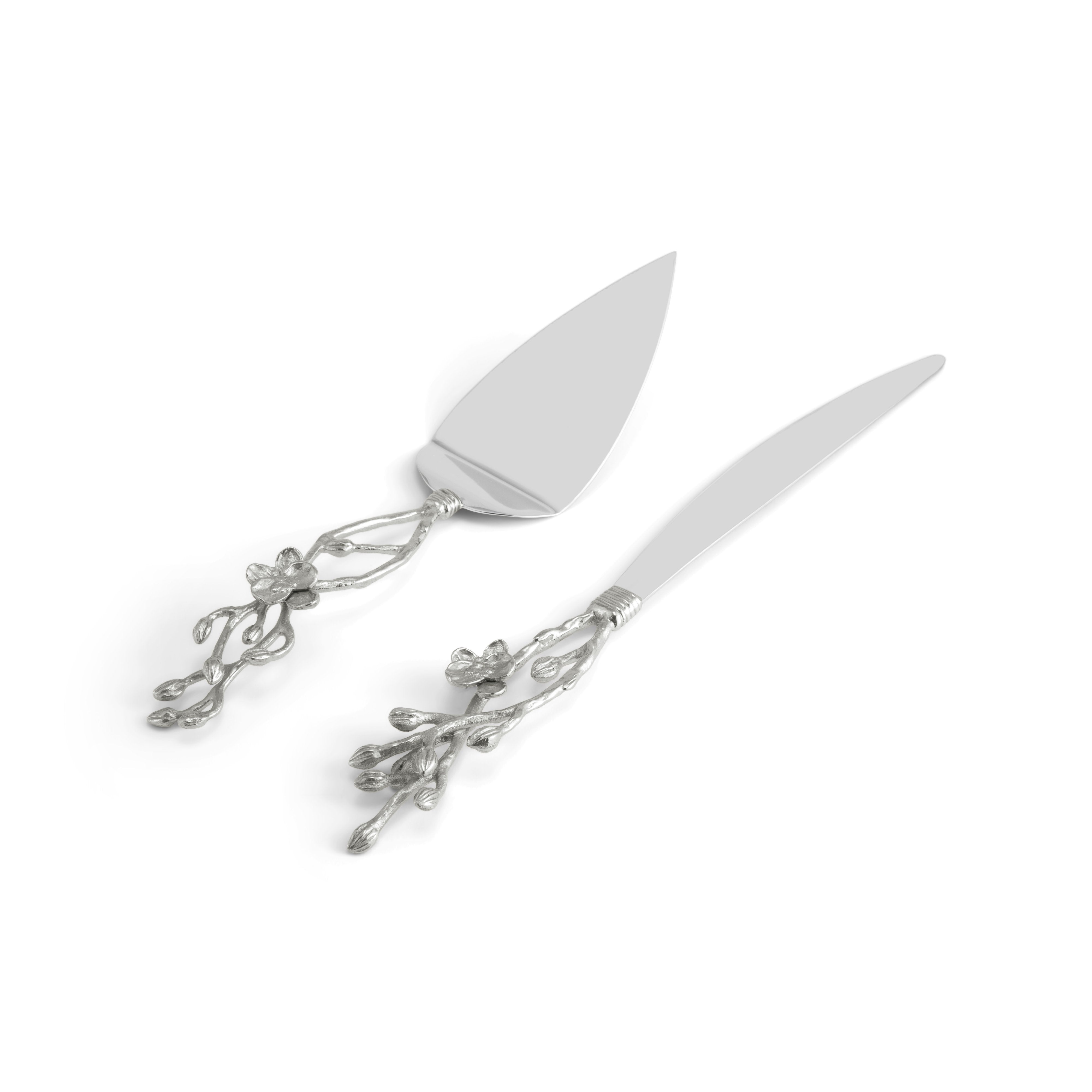 Elegant White Orchid Wedding Cake Knife and Server Set - Stainless Steel Cake Cutting Set for Bridal Showers, Anniversaries & Special Occasions