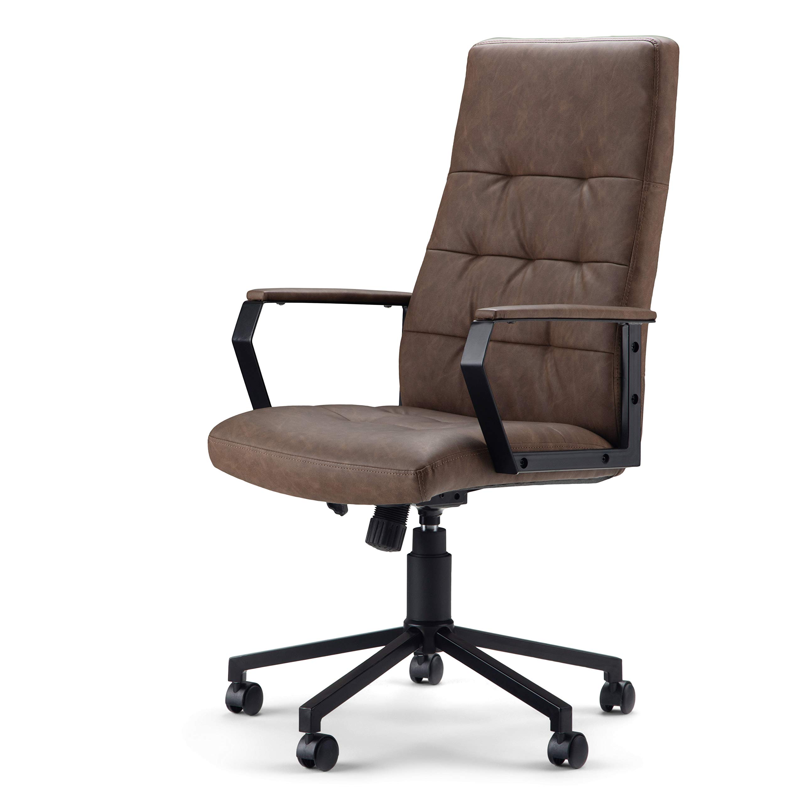 SIMPLIHOME Foley Swivel Adjustable Executive Office Chair - Distressed Brown Faux Leather Ergonomic Desk Chair with Lumbar Support for Home Office, Study & Workspace - Modern Computer Chair for Long Hours Sitting