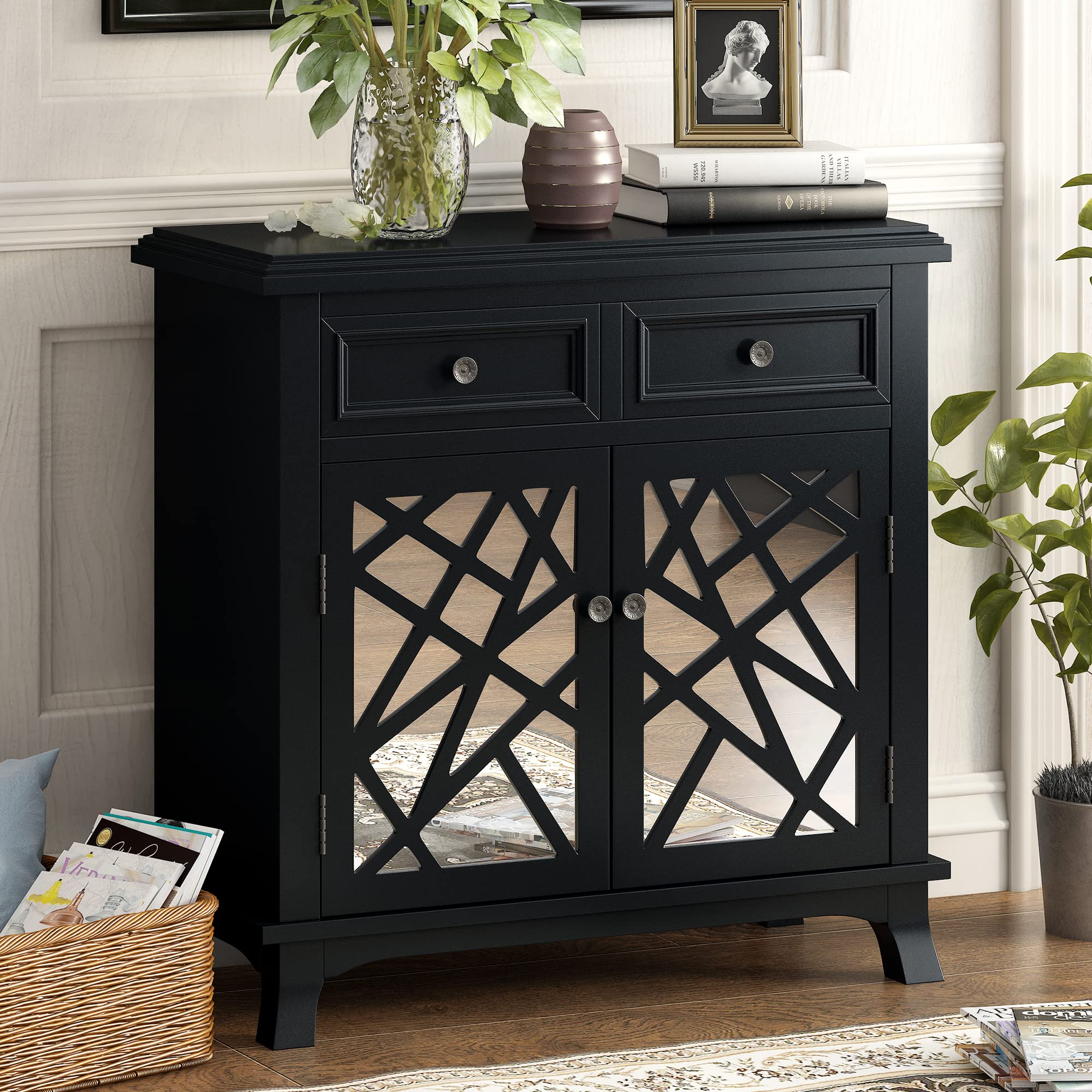 XD Designs Modern Vintage Accent Storage Cabinet with Doors & Adjustable Shelf - Entryway Console Table, Sofa Side Table, Living Room End Table for Home Decor