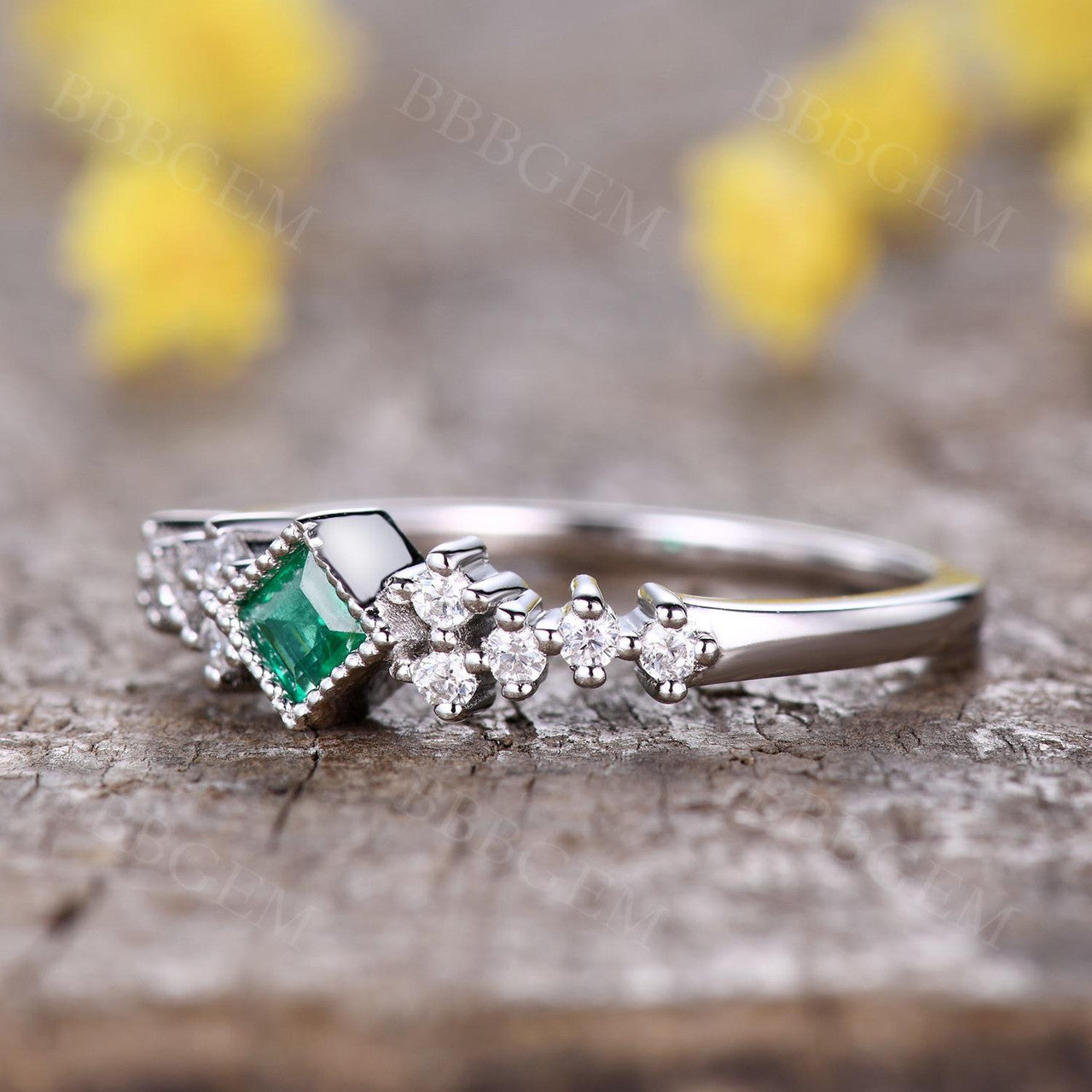 3.5mm Natural Emerald Square Cut Ring for Women - 14K White Gold Minimalist Everyday Jewelry - Perfect for Daily Wear, Office & Special Occasions