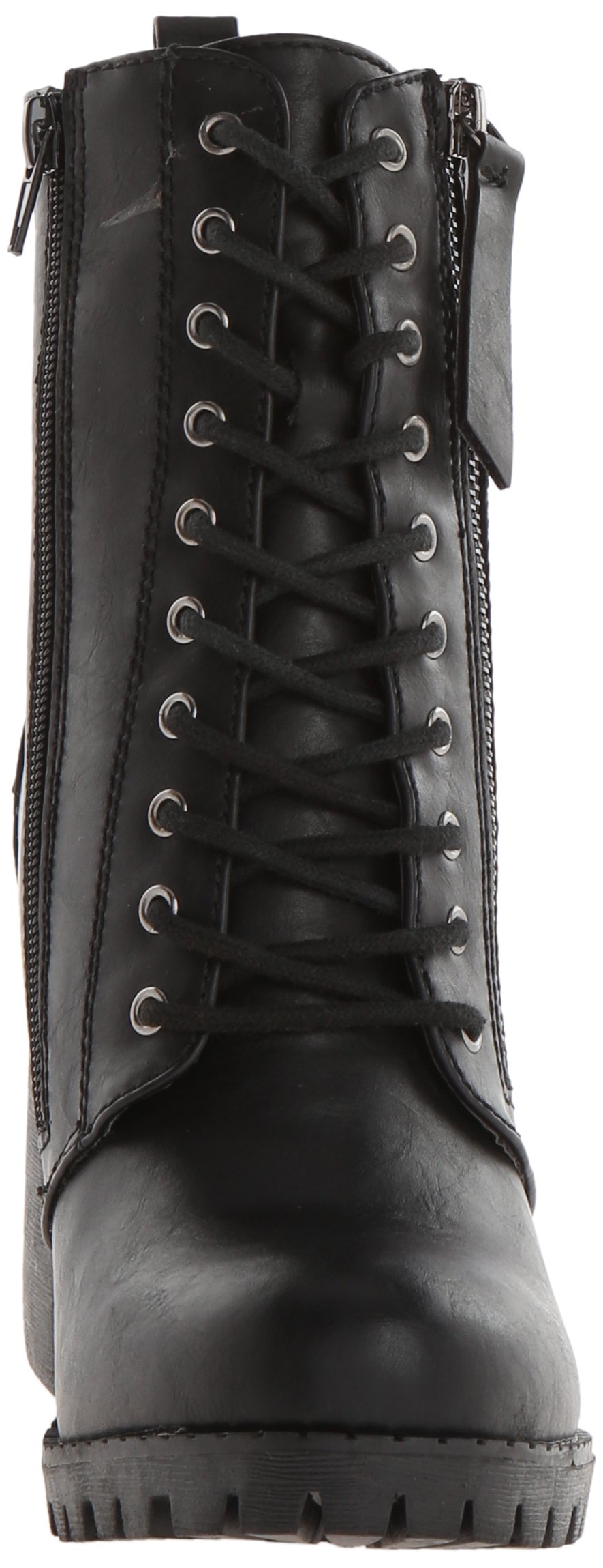 Soda Malia Women's Round Toe Stacked Lug Heel Lace Up Ankle Boots - Chunky Heel Booties for Fall Winter Fashion, Casual Outfits & Street Style