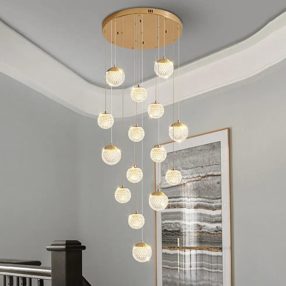 Modern Spherical Multi-Head Crystal Chandelier - Luxury Hallway Pendant Light Fixture for Foyer, Dining Room & Staircase Lighting