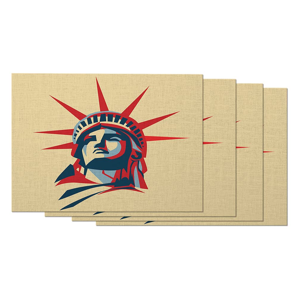 Statue of Liberty Placemats Set of 4 - 12x18 Inch Cotton Linen Table Mats for Dining, New York City Themed Pop Art Home Decor - Perfect for American Theme Parties, Patriotic Holidays & NYC-Inspired Dining Rooms