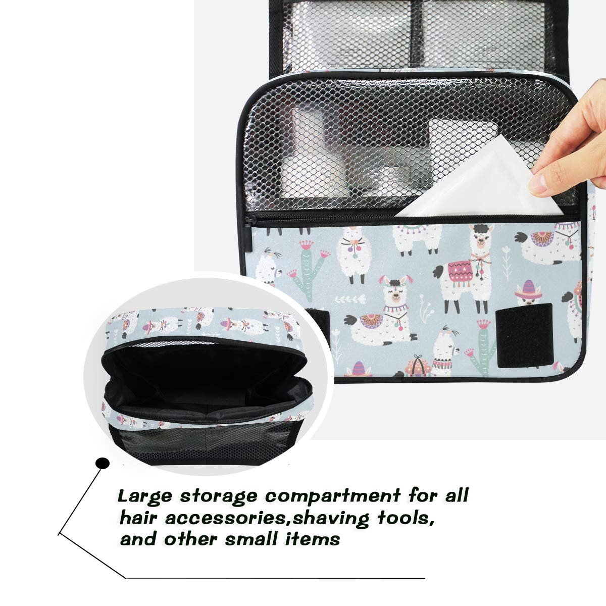 Moyyo Cute Llamas Alpaca Cactus Cosmetic Organizer Bag - Portable Hanging Toiletry Bag for Women, Girls & Kids - Perfect for Travel, Gym, Camping & Home Storage