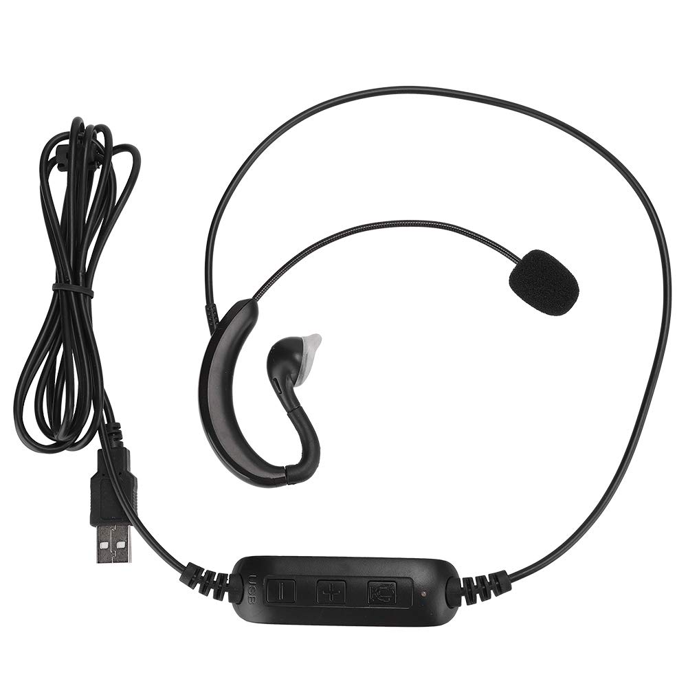 ASHATA USB Computer Headset with Ear Hook - Noise Cancelling Microphone for Skype, Zoom, Calls - One-Key Mute & Volume Control - Perfect for Remote Work, Online Classes & Gaming