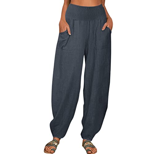 Women's Soft Solid Color Loose Pocket Outdoor Pants - Elastic Waist Straight Leg Sweatpants (Grey, Small) | Perfect for Yoga, Running, Travel & Casual Wear