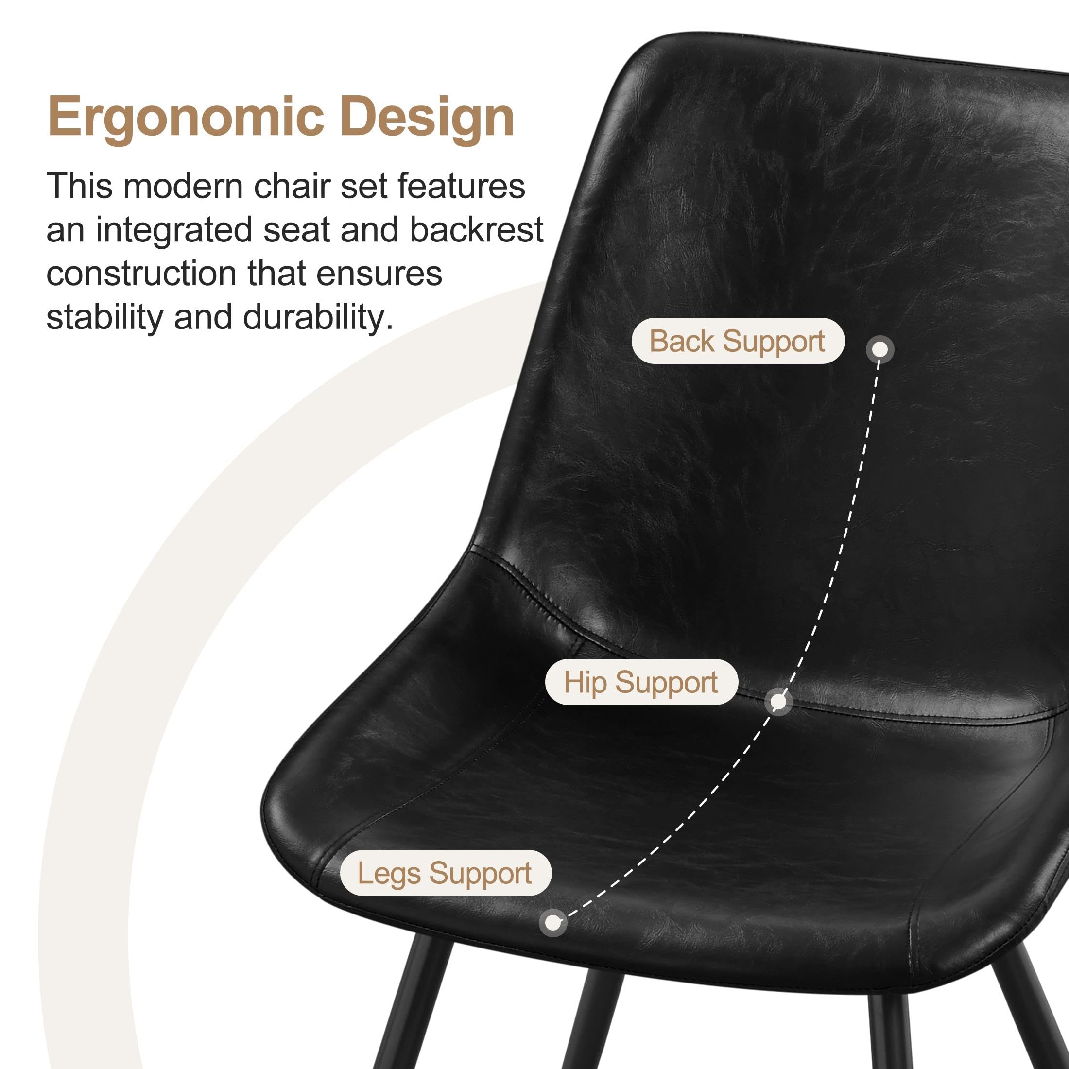 Yaheetech Mid Century Modern Dining Chairs Set of 6 - Black Faux Leather Upholstered Kitchen Chairs with Metal Legs - Perfect for Dining Room, Kitchen, Restaurant & Home Decor