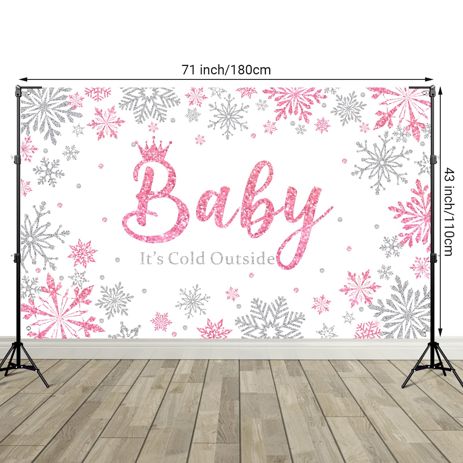 Tegeme Winter Wonderland Photography Backdrop - 5.9x3.6ft Pink Snowflakes Baby Shower Decor for Girls Birthday Party, Baby It's Cold Outside Theme - Perfect for Winter Baby Showers, Newborn Photos & Holiday Celebrations