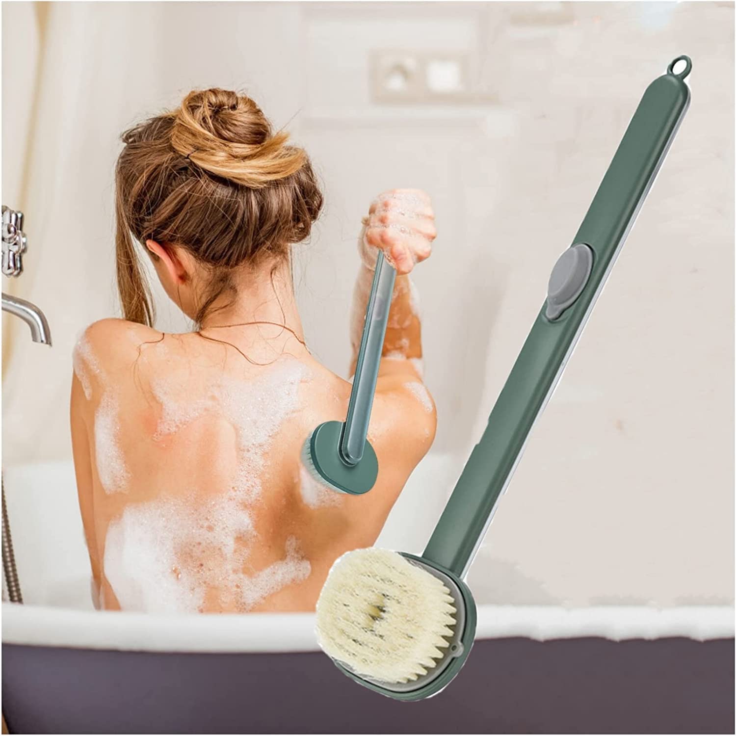 Refillable Body Wash Brush - Long Handle Back Scrubber for Soft Skin & Exfoliation - Shower & Bath Use