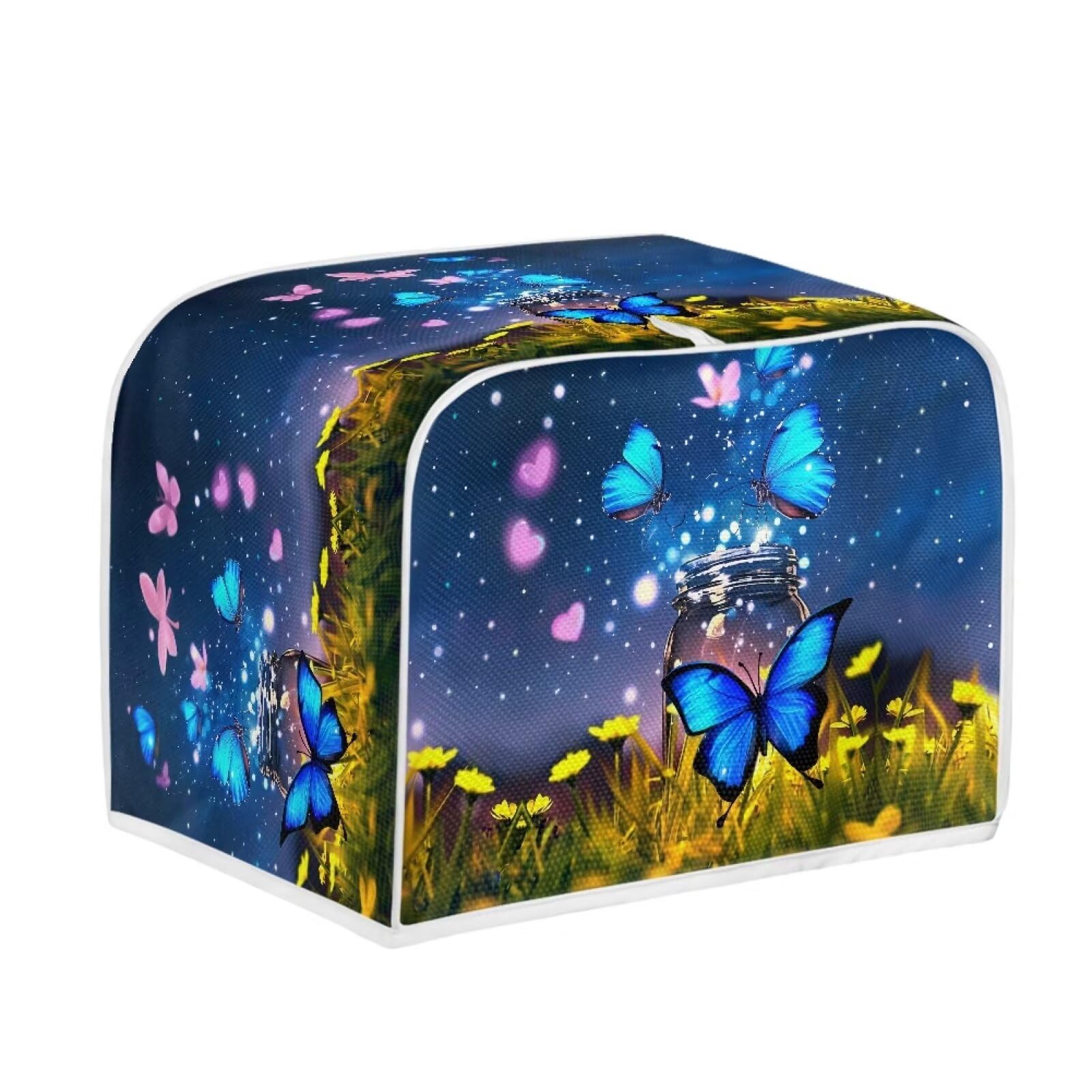 Butterfly Heart Flower Print Toaster Cover - 4 Slice Dust Protection Washable Kitchen Appliance Cover with Handle for Toaster Oven & Bread Maker | Perfect for Home, Kitchen, Breakfast & Dining Room Decor
