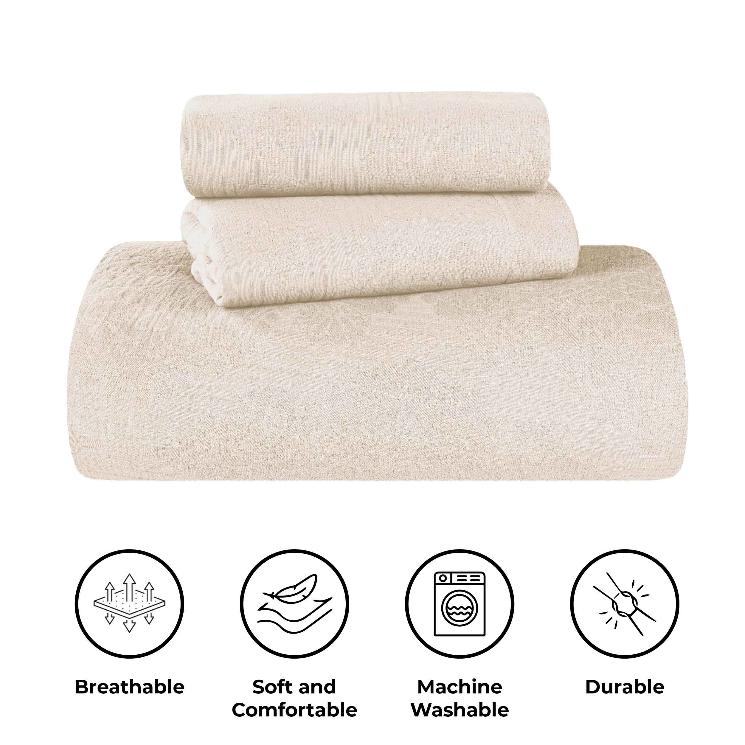 Victory Cotton Matelasse Bedspread Set with Scrolling Medallion Design - Lightweight & Breathable Queen Size Bed Cover - Perfect for Master Bedroom, Guest Room & Luxury Hotel Decor