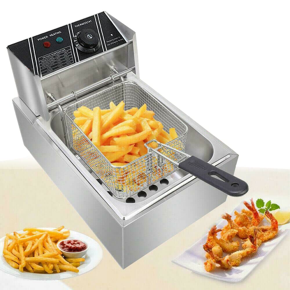 6L 1700W Commercial Stainless Steel Electric Deep Fryer with Baskets & Drain - Perfect for Home & Restaurant Use - Fry French Fries, Onion Rings, Latin Donuts, Egg Fried Chicken & More