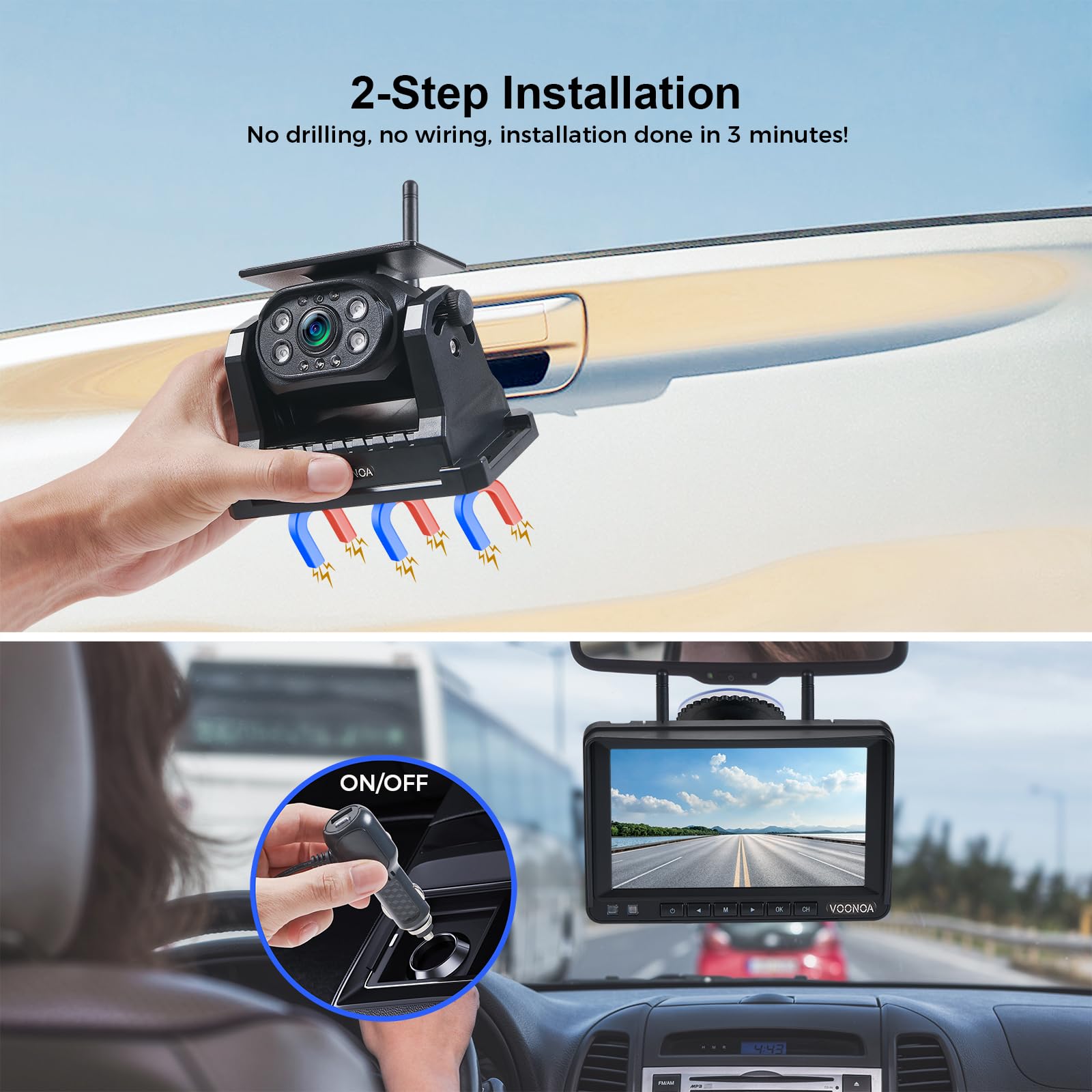 Wireless Magnetic Backup Camera with 7