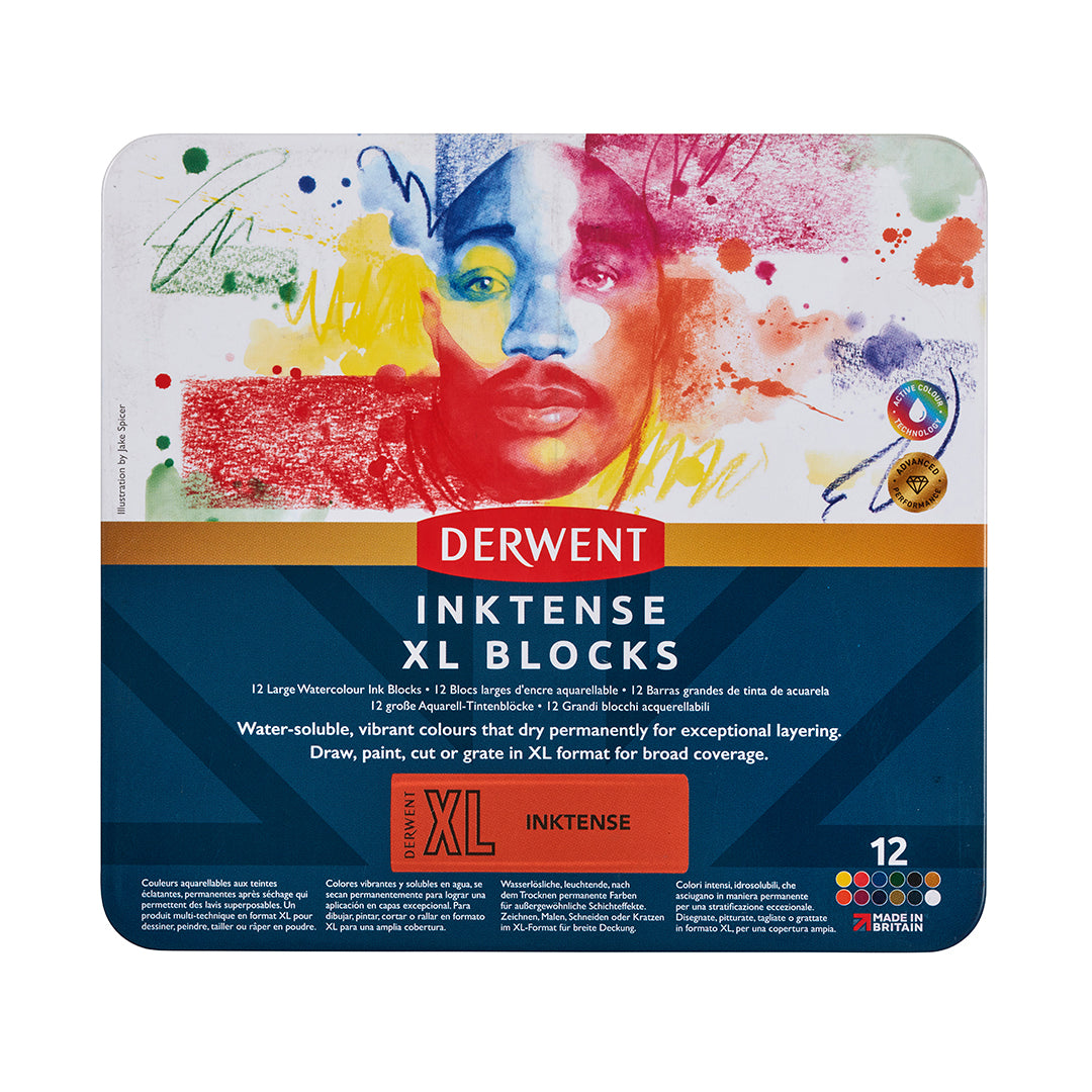 Derwent Inktense XL Watercolor Pencils - Set of 12 Vibrant Colors in Tin Box | Perfect for Artists, Sketching & Watercolor Painting Techniques