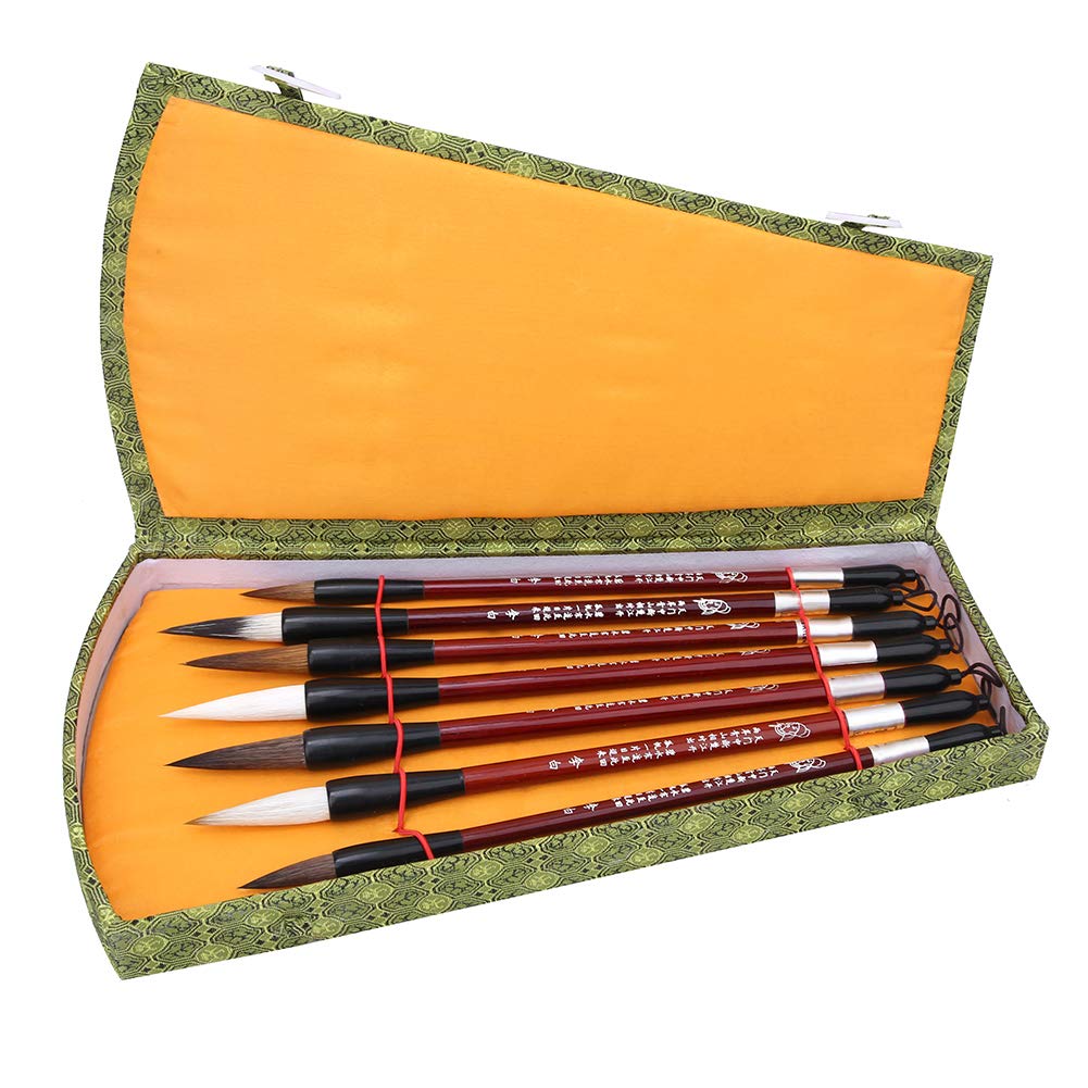 LIZEALUCKY 7-Piece Chinese Calligraphy Brush Set - Sumi Ink Painting Brushes, Watercolor Brushes for Beginners with Gift Box - Perfect for Calligraphy Practice, Ink Painting & Watercolor Art Projects