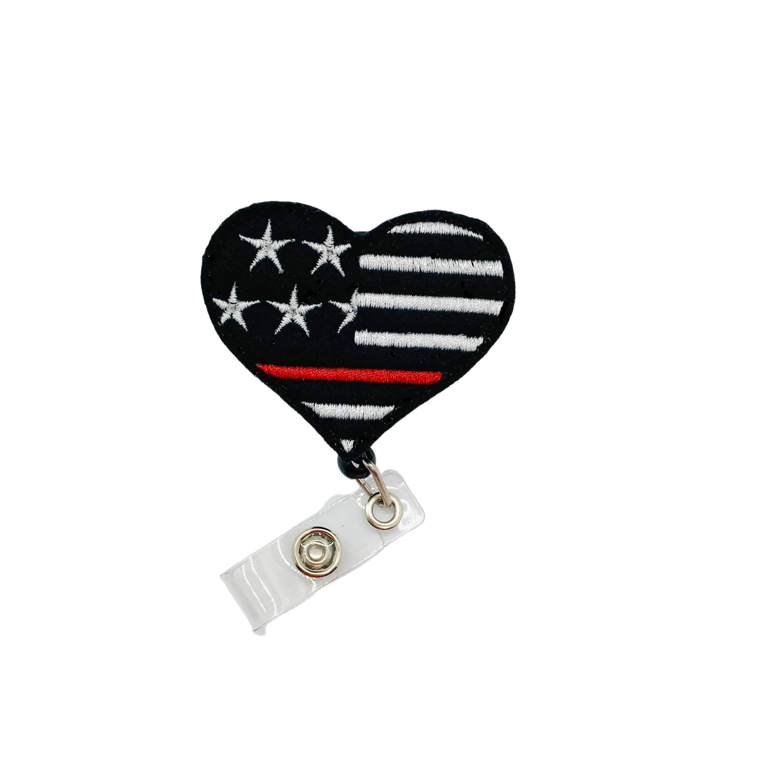 Thin Red Line Heart Badge Reel - First Responder Appreciation Gift - Perfect for Nurses, EMTs, Firefighters & Police Officers