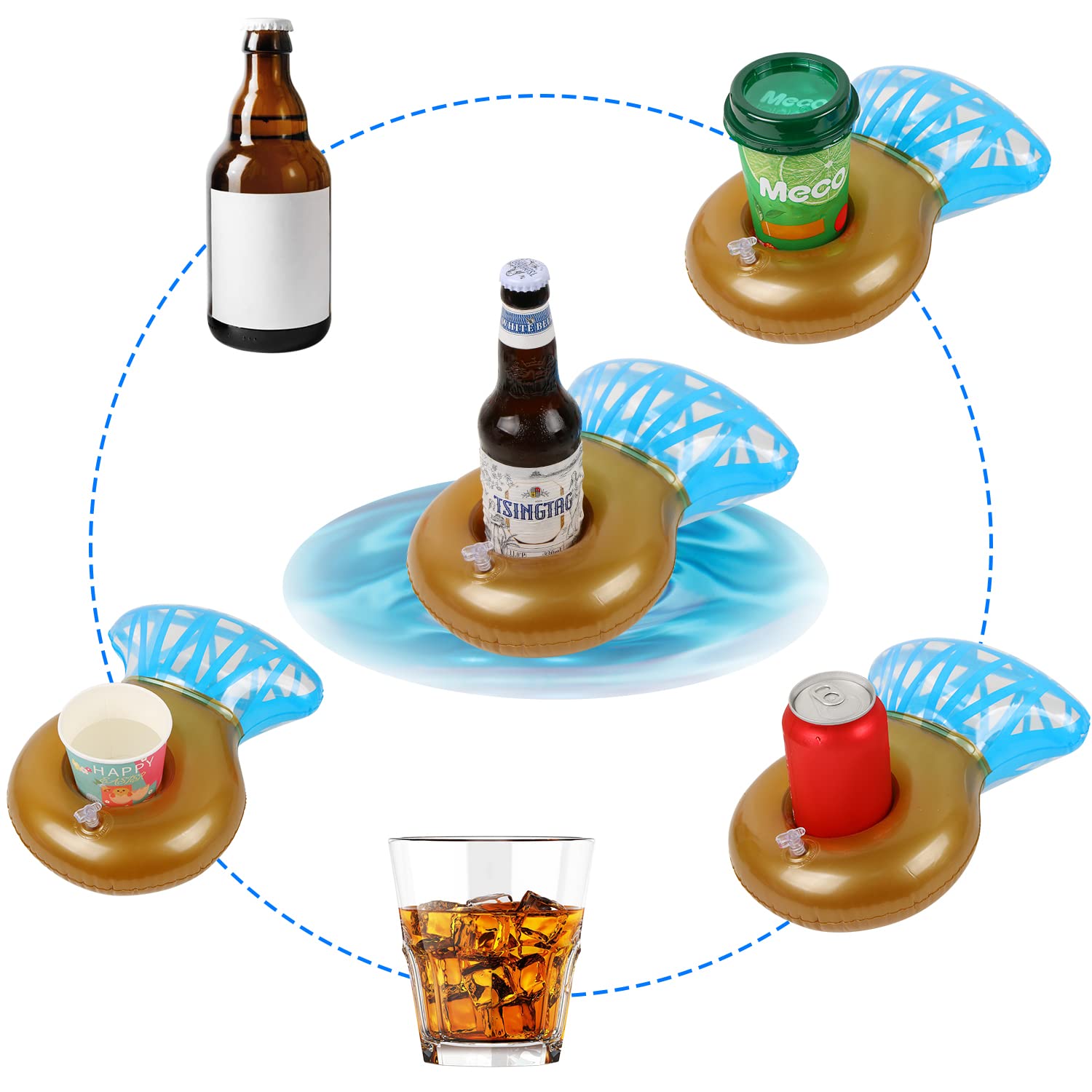 6 Pack Inflatable Drink Holder Floats for Pool Party - Floating Drink Rings for Swimming, Bachelorette Party Decorations & Summer Pool Accessories - Perfect for Adults, Beach & Backyard Gatherings