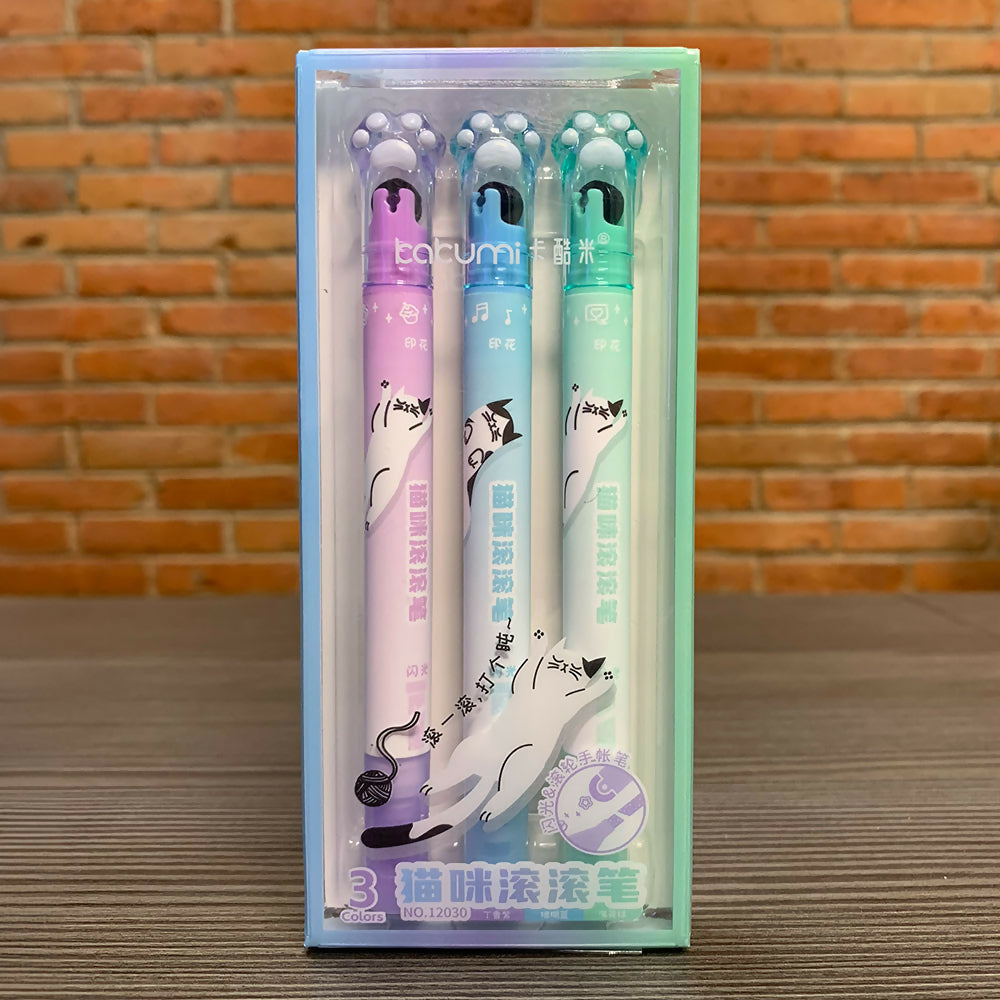 3 Pack Pastel Colored Cat Paw Gel Pens for Journaling, Note Taking & School Supplies - Cute Writing Tools for Girls, Teens & Adults