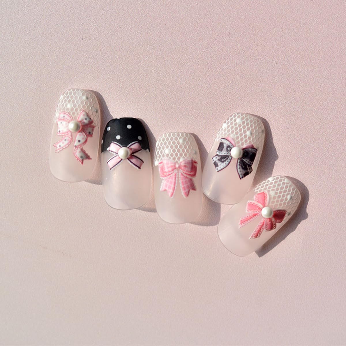 5D Embossed Pink Bow Nail Art Stickers - Kawaii Pearl Bowknot Nail Decals (1PC) | Cute Valentine's Day Manicure Accessories for Holiday Nail Decor, DIY Nail Art, Party & Special Occasion Nail Designs