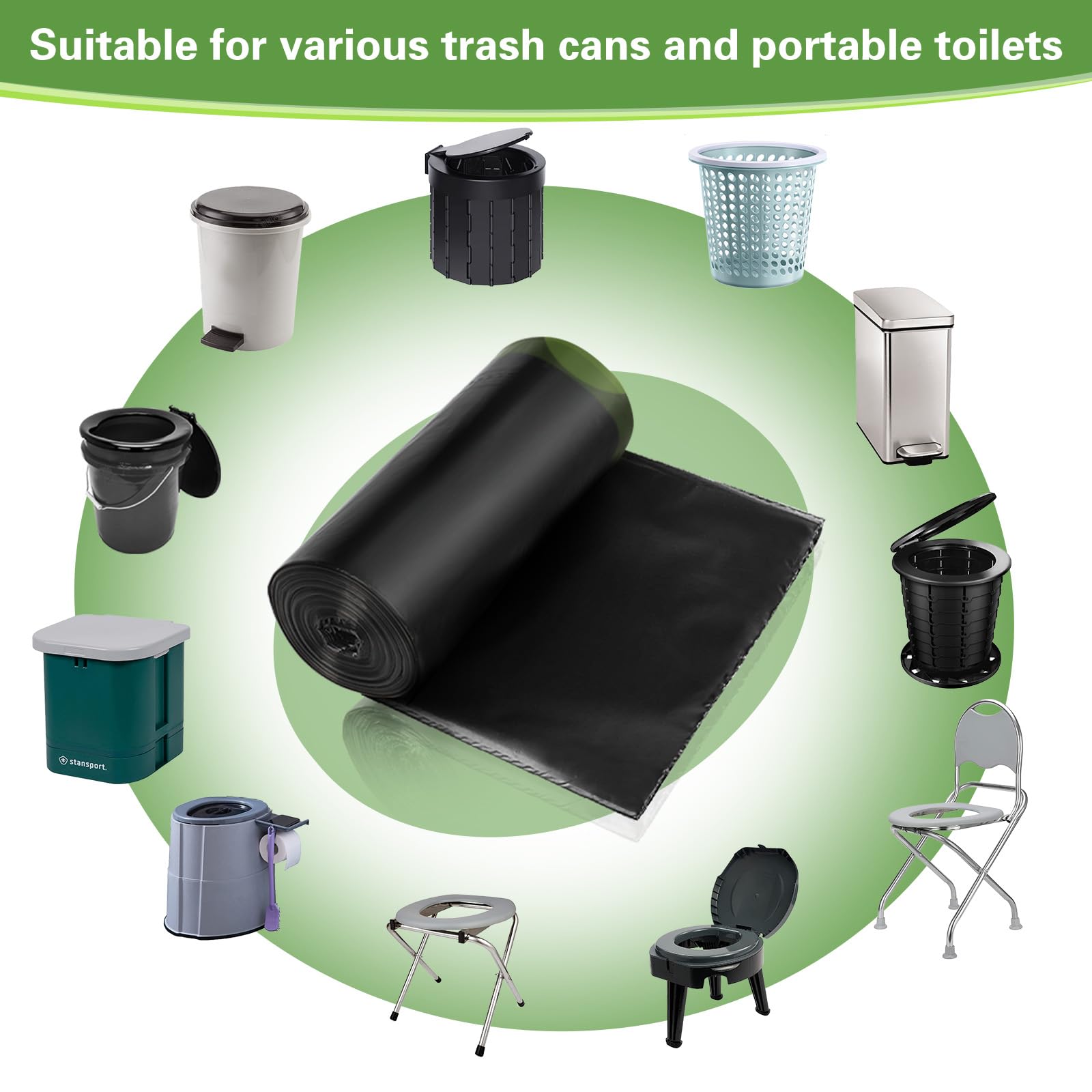 50 Pack Portable Toilet Bags for Camping & Travel - 5-8 Gallon Compostable Waste Bags with Drawstring & Lemon Scent - Emergency Toilet Liners for Bucket Toilets, RV, Boating & Outdoor Adventures
