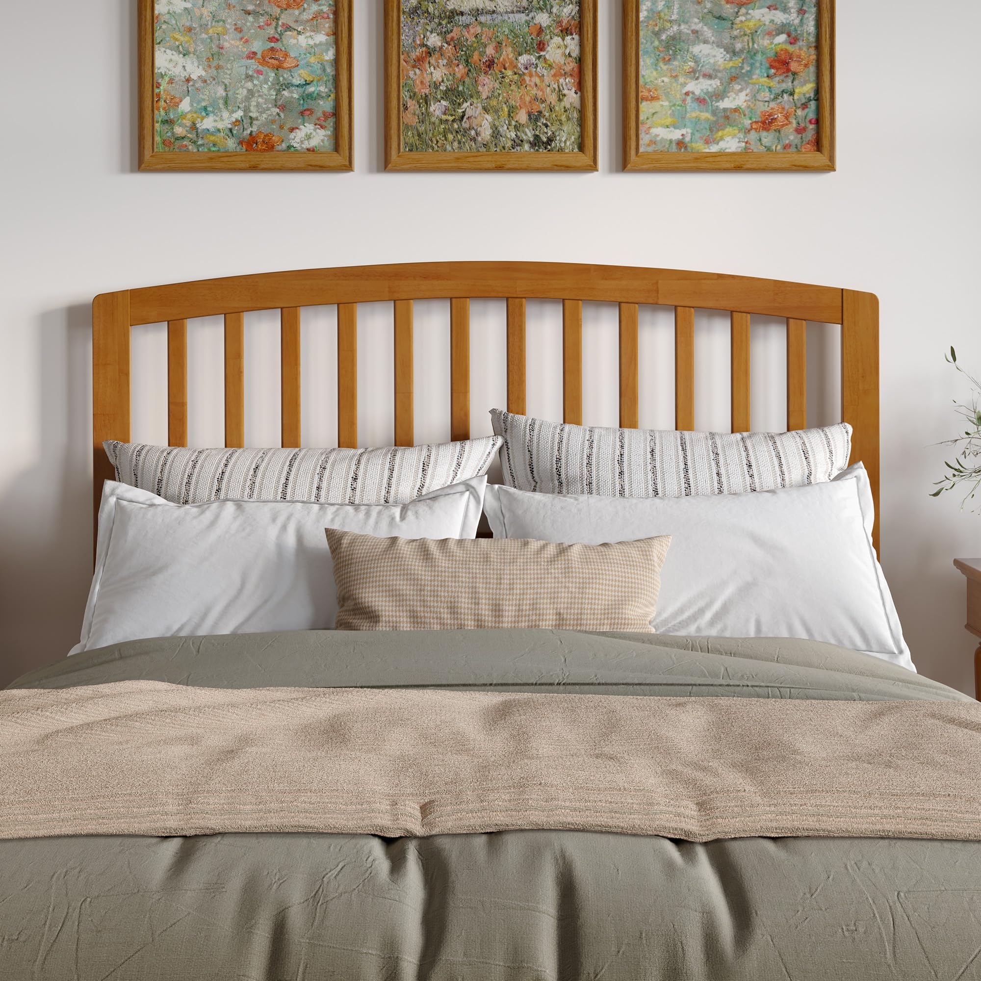 AFI Richmond Queen Solid Wood Headboard with USB Charging Ports - Light Toffee Finish for Bedroom Decor & Modern Home Furniture