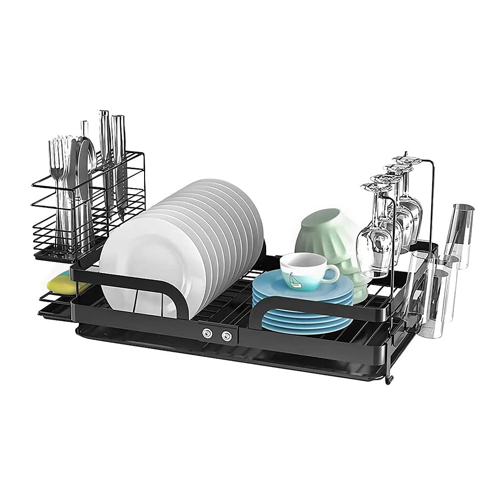 Foldable Counter Dish Rack - Large Capacity Stainless Steel Drying Rack with Utensil Holder & Drainboard - Rustproof, Heavy Duty & Removable for Easy Cleaning - Perfect for Kitchen Countertop Organization & Small Space Saving