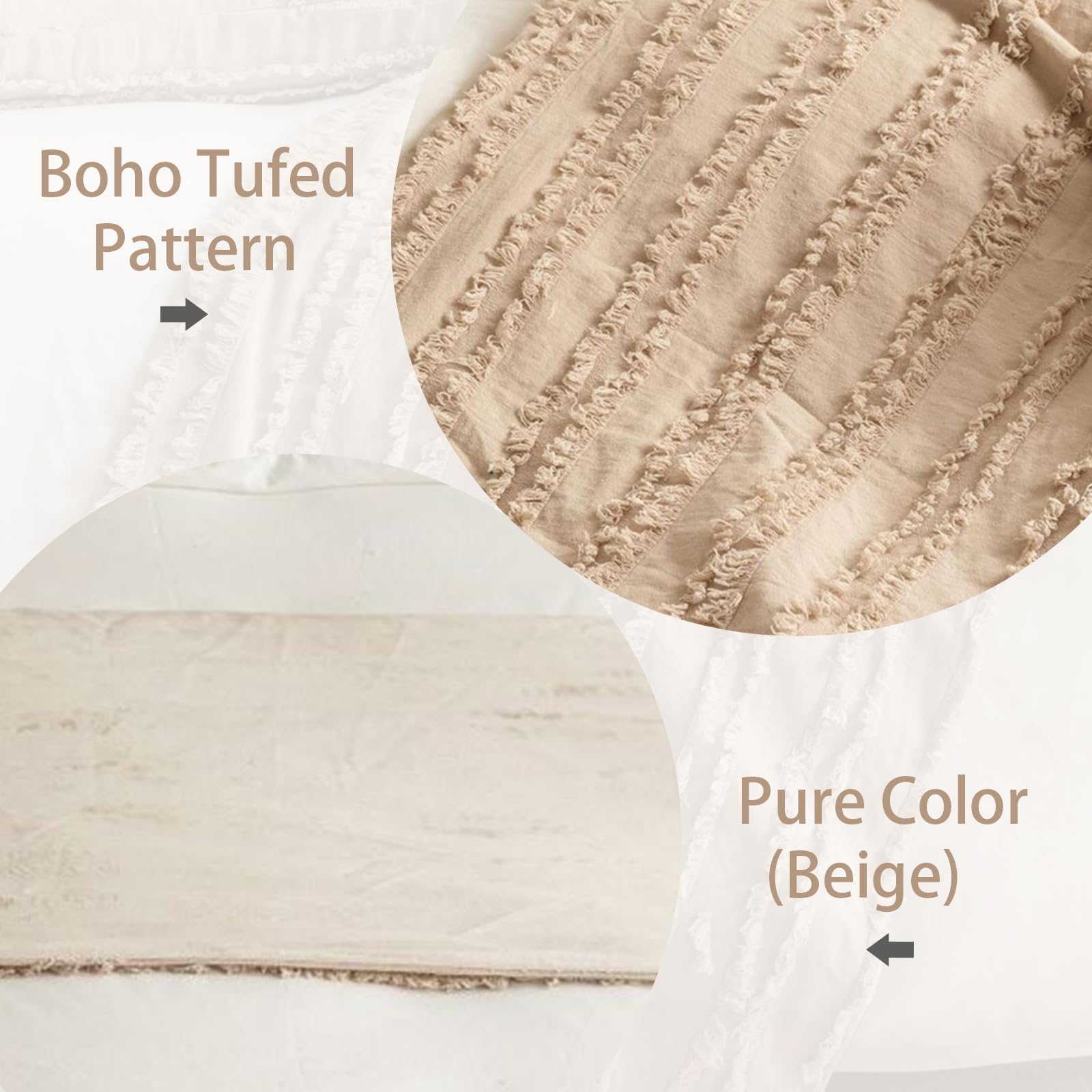 Boho Tufted Reversible Beige Bed Runner Scarf - King Size (95
