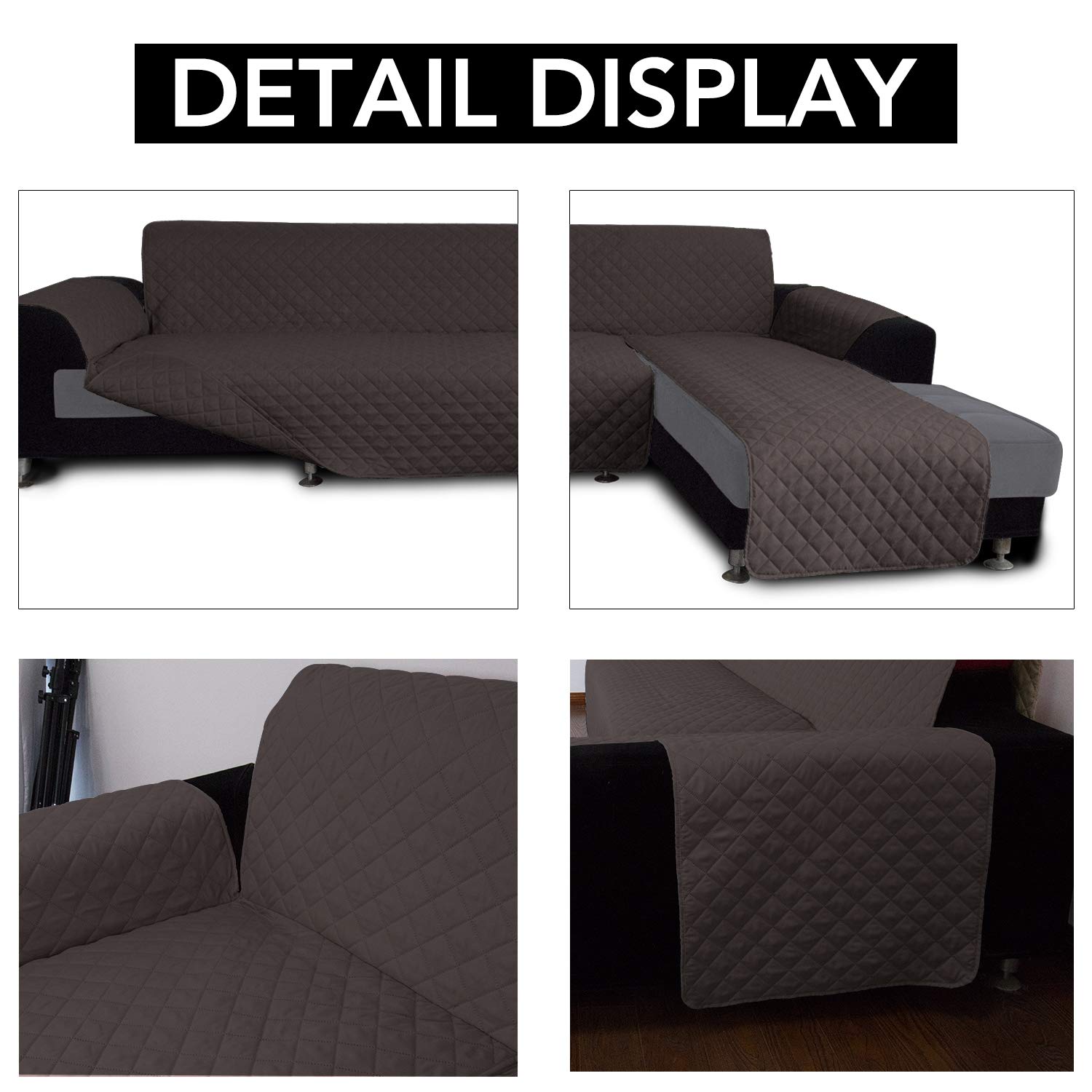 Reversible L-Shaped Sofa Slipcover - XL Sectional Couch Cover & Chaise Lounge Protector | Pet-Friendly Furniture Cover for Dogs & Cats (Chocolate Brown) | Perfect for Living Room, Family Room & Home Theater