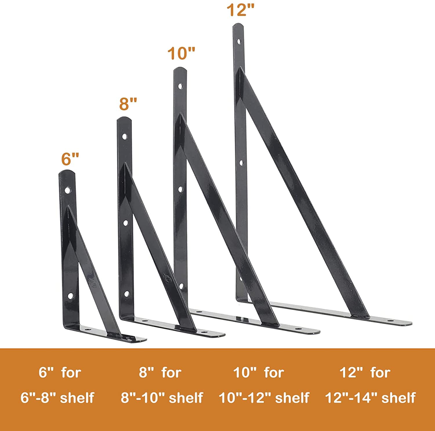10 Inch Heavy Duty Shelf Brackets (2 Pack) - Black Metal L Brackets for Floating Shelves, 90 Degree Angle Support with Screws - Perfect for DIY Home Organization, Kitchen Storage & Garage Shelving