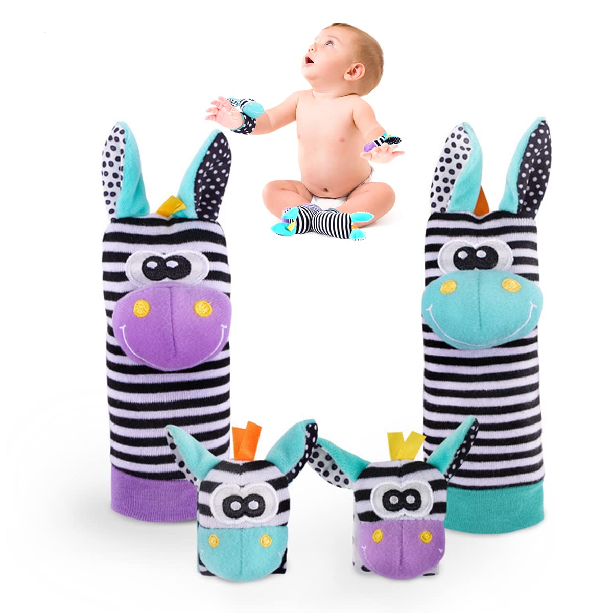 **Soft Plush Baby Wrist & Foot Rattle Socks Set - Sensory Development Toy for Newborns, Infants & Toddlers - Perfect for Playtime, Learning & Gifts**