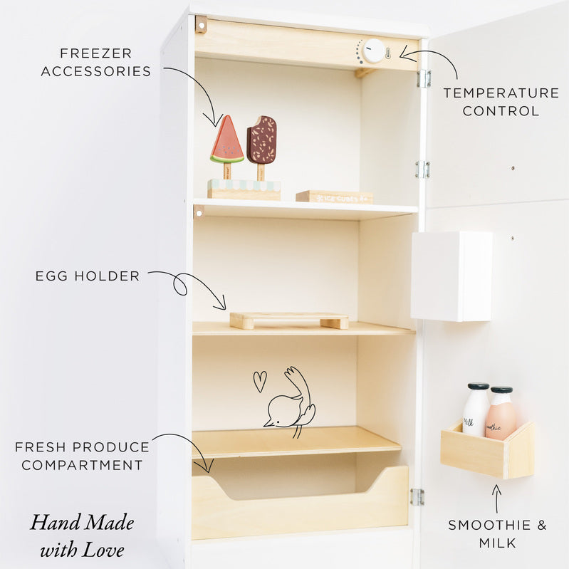 Honeybake Wooden Fridge Freezer - Compact Mini Refrigerator for Small Spaces, Dorm Room, Office & Kitchen - Energy Efficient & Stylish Storage Solution