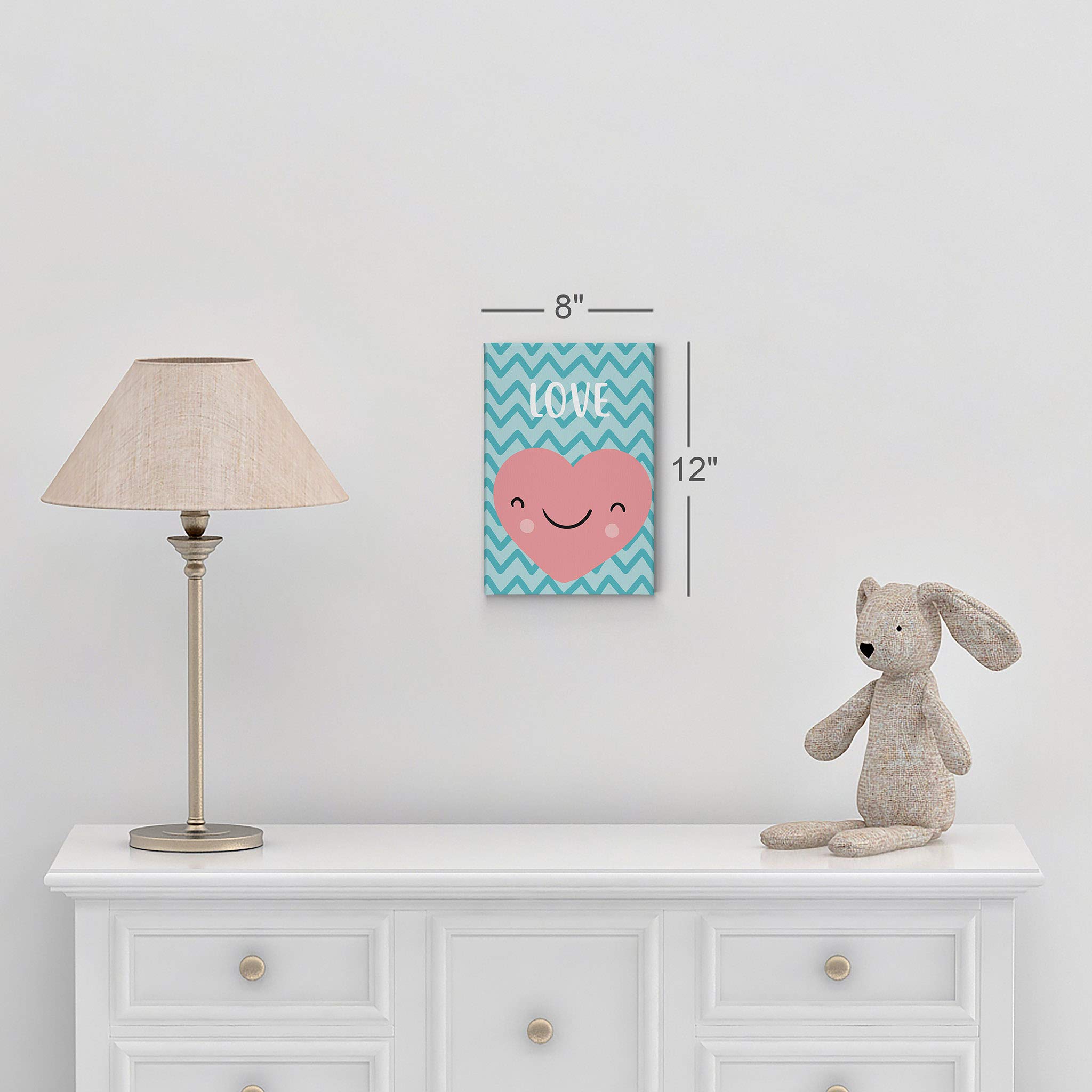 Smile Art Design Lovely Heart Love Lettering Blue Background Canvas Print - 12x8 Inch Ready to Hang Wall Art for Kids Room, Nursery & Baby Room Decor | Made in USA | Perfect for Birthday Gifts, Baby Showers & Nursery Wall Decor