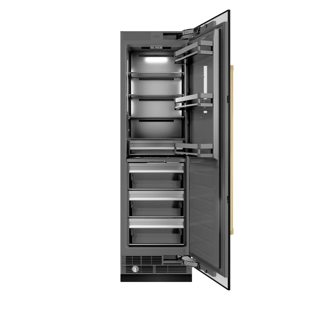 ZLINE Autograph Edition 24 Inch 12.5 Cu Ft Column Refrigerator - Black Stainless Steel with Graphite Gray Interior & Polished Gold Accents (RCRVZ BS 24 G) | Perfect for Modern Kitchens, Open Floor Plans & Luxury Home Appliances
