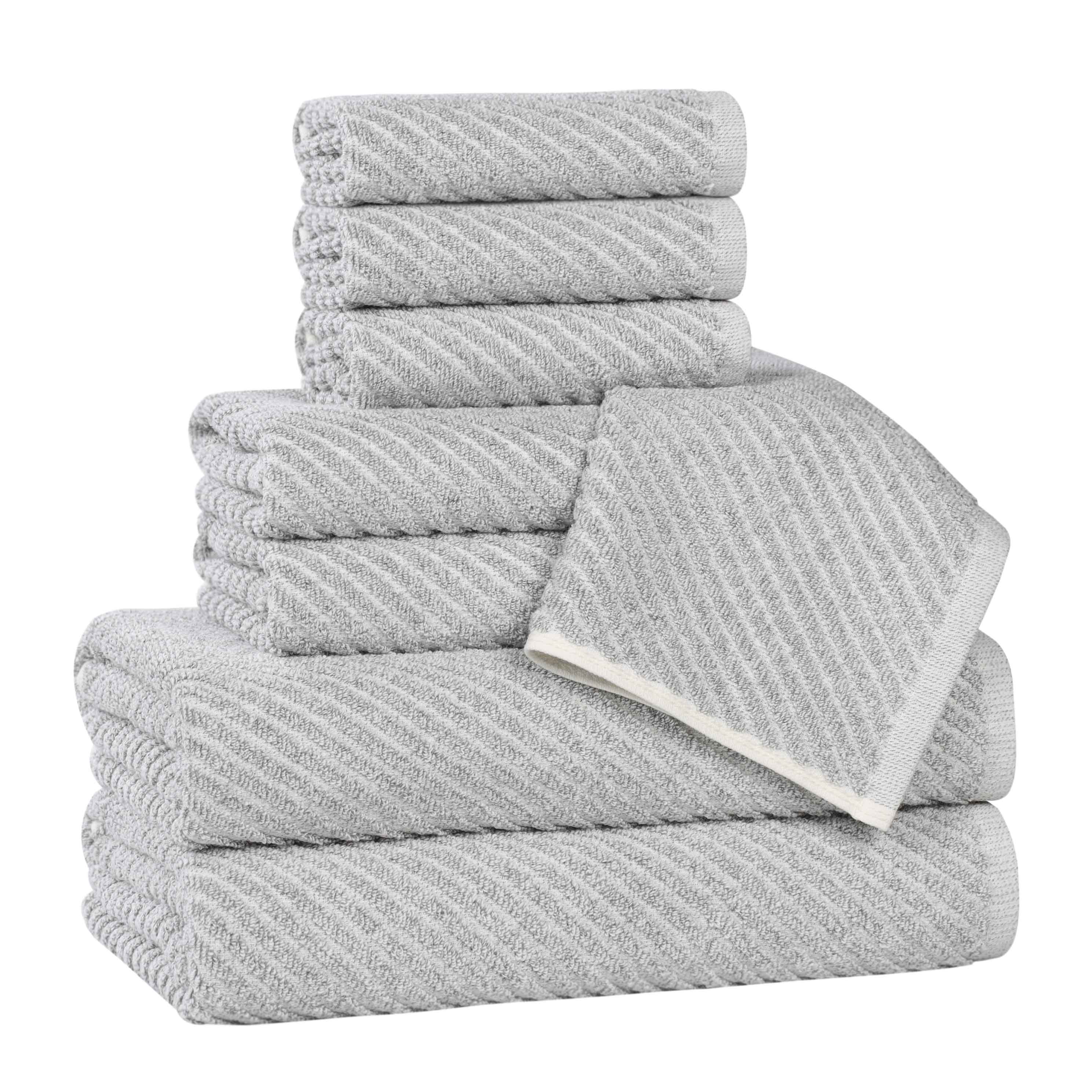 Premium 8-Piece Cotton Blend Towel Set - Medium Weight, Diagonal Stripes - Soft & Absorbent for Bath, Spa, and Beach Use