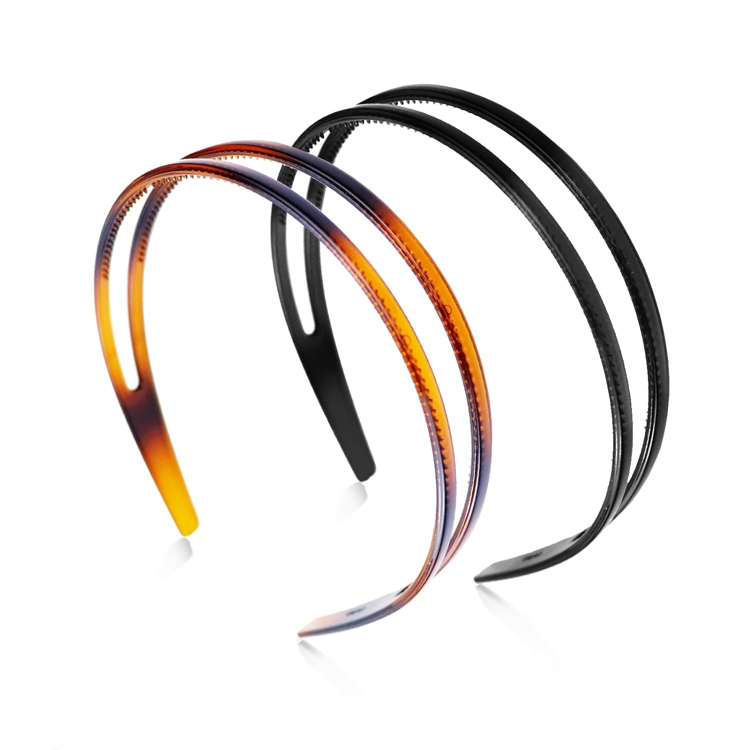 2 Pack Non-Slip Double Row Teeth Plastic Headbands for Women & Girls - Simple Chic Hair Hoop Accessories for Daily Use, Dating & Decor (Black & Brown) | Perfect for Workouts, Office & Special Occasions
