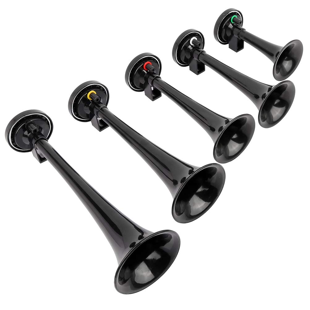 5 Trumpet Electric Air Horn Kit - 12V Train & Car Horn Replacement with Compressor - Loud Sound for Trucks, Boats, Emergency Vehicles - Perfect for Safety Alerts & Sporting Events