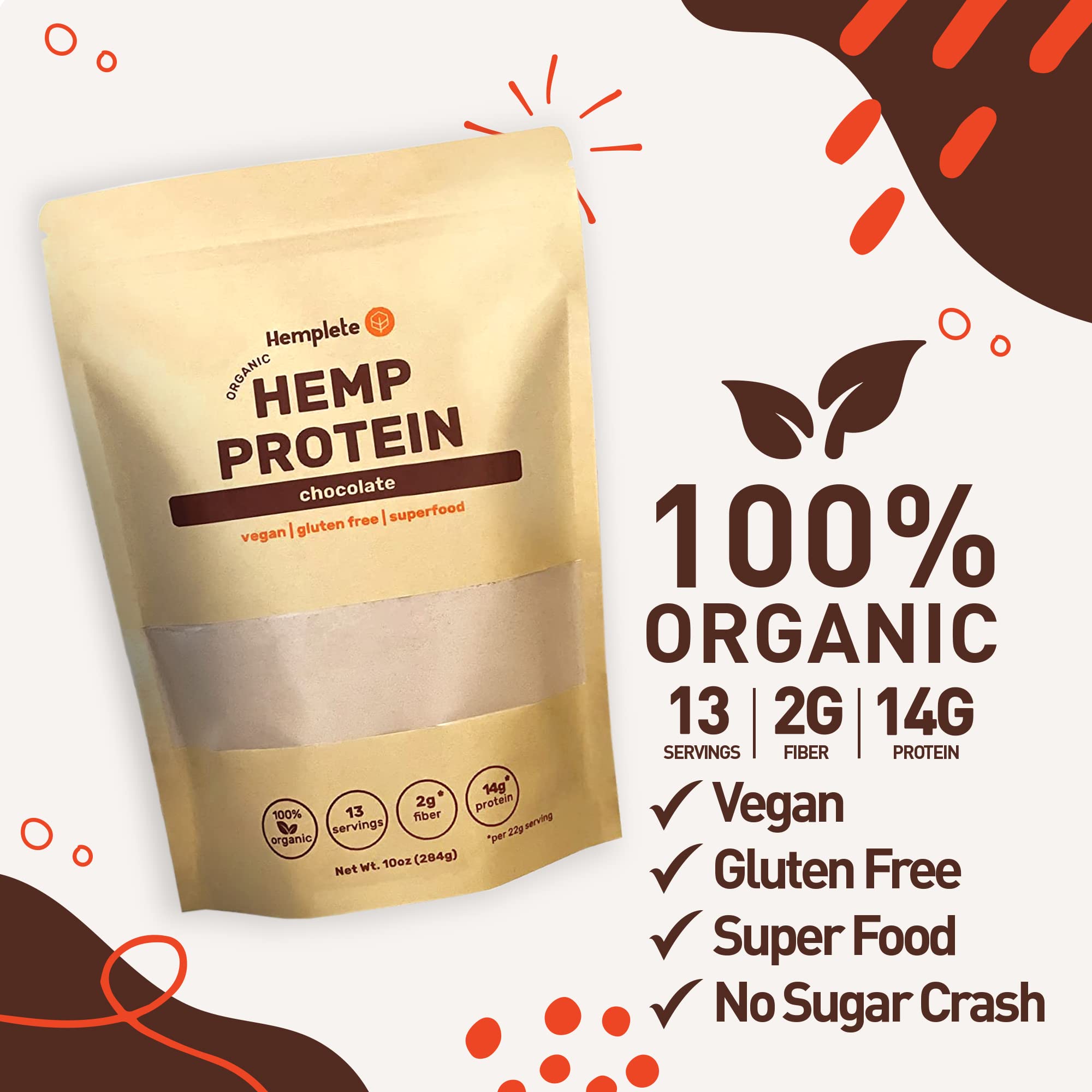 Organic Hemp Vegan Protein Powder for Heart & Brain Health - Chocolate Flavor, 10oz | Plant-Based Protein Shake for Muscle Building, Recovery & Digestion | 9 Essential Amino Acids | Perfect for Post-Workout, Breakfast Smoothies & Healthy Lifestyle