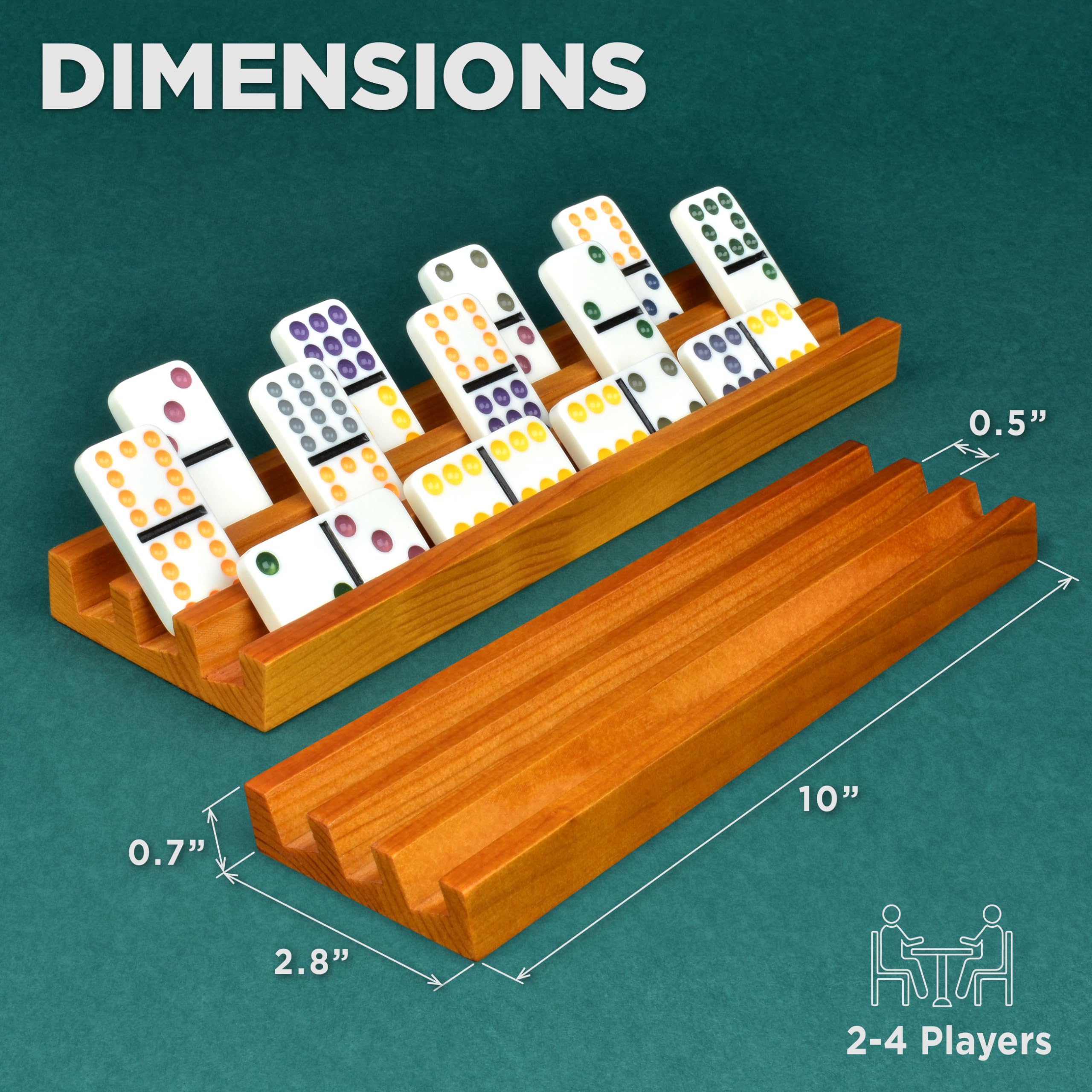 Premium Wooden Domino Holders Set of 4 - Classic Board Game Accessories for Mexican Train Dominoes - Durable Domino Racks & Trays for Family Game Night - Perfect for Parties, Game Rooms, and Family Gatherings