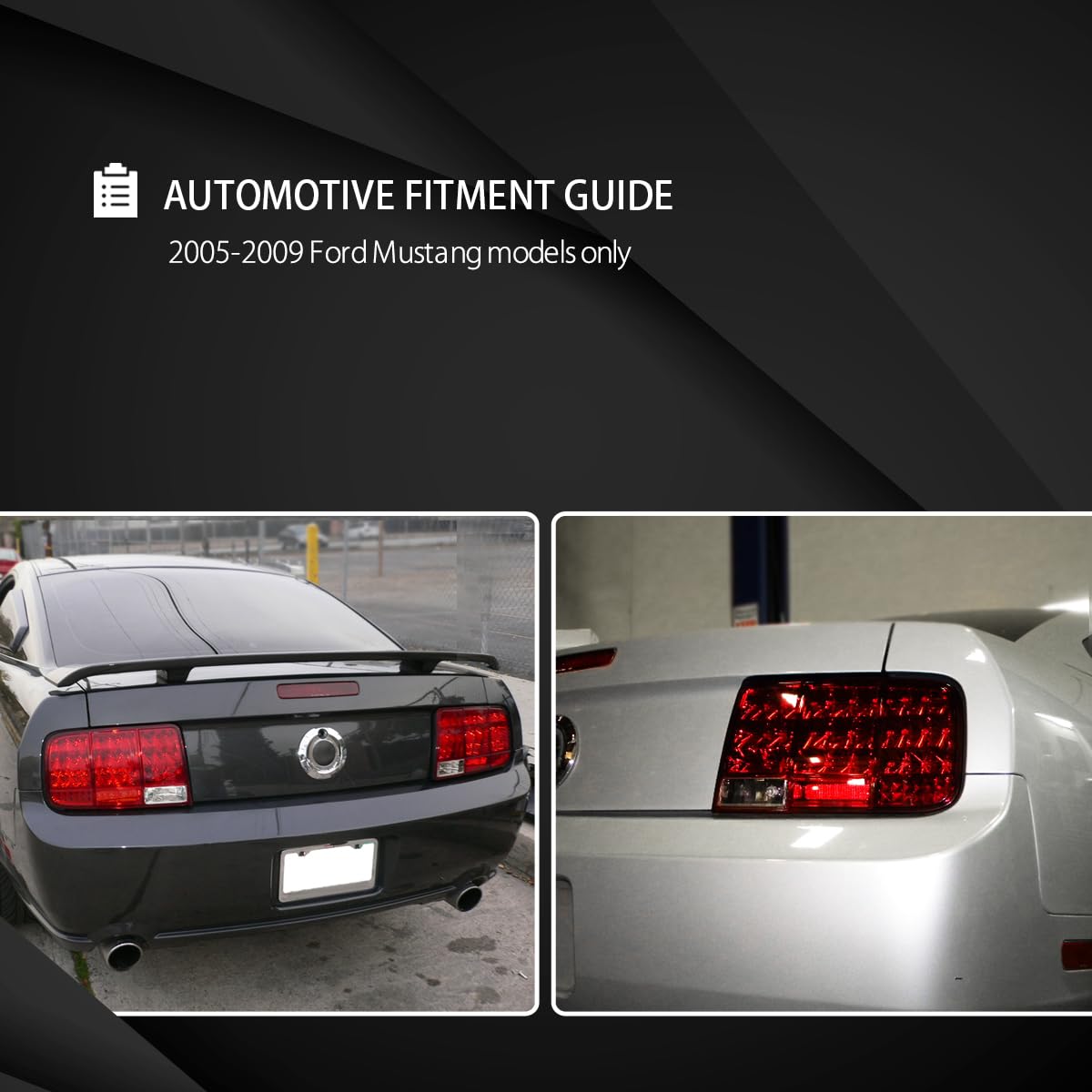 AUTOZENSATION LED Tail Lights for 2005-2009 Ford Mustang - Glossy Black Housing with Dark Smoke Lens - Sequential Turn Signals - Left & Right Pair Assembly - Upgrade Your Mustang's Rear Style for Night Driving & Car Shows
