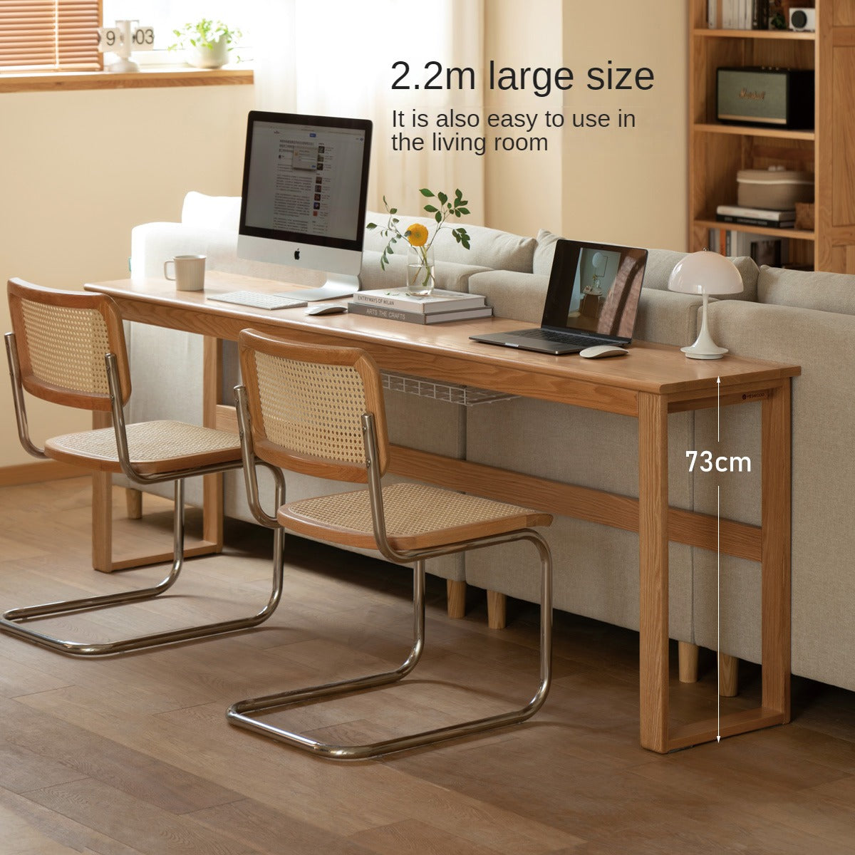 Solid Oak and Poplar Wood Long Narrow Desk - Modern Minimalist Home Office Writing Table for Small Spaces | Perfect for Study, Work, and Laptop Use