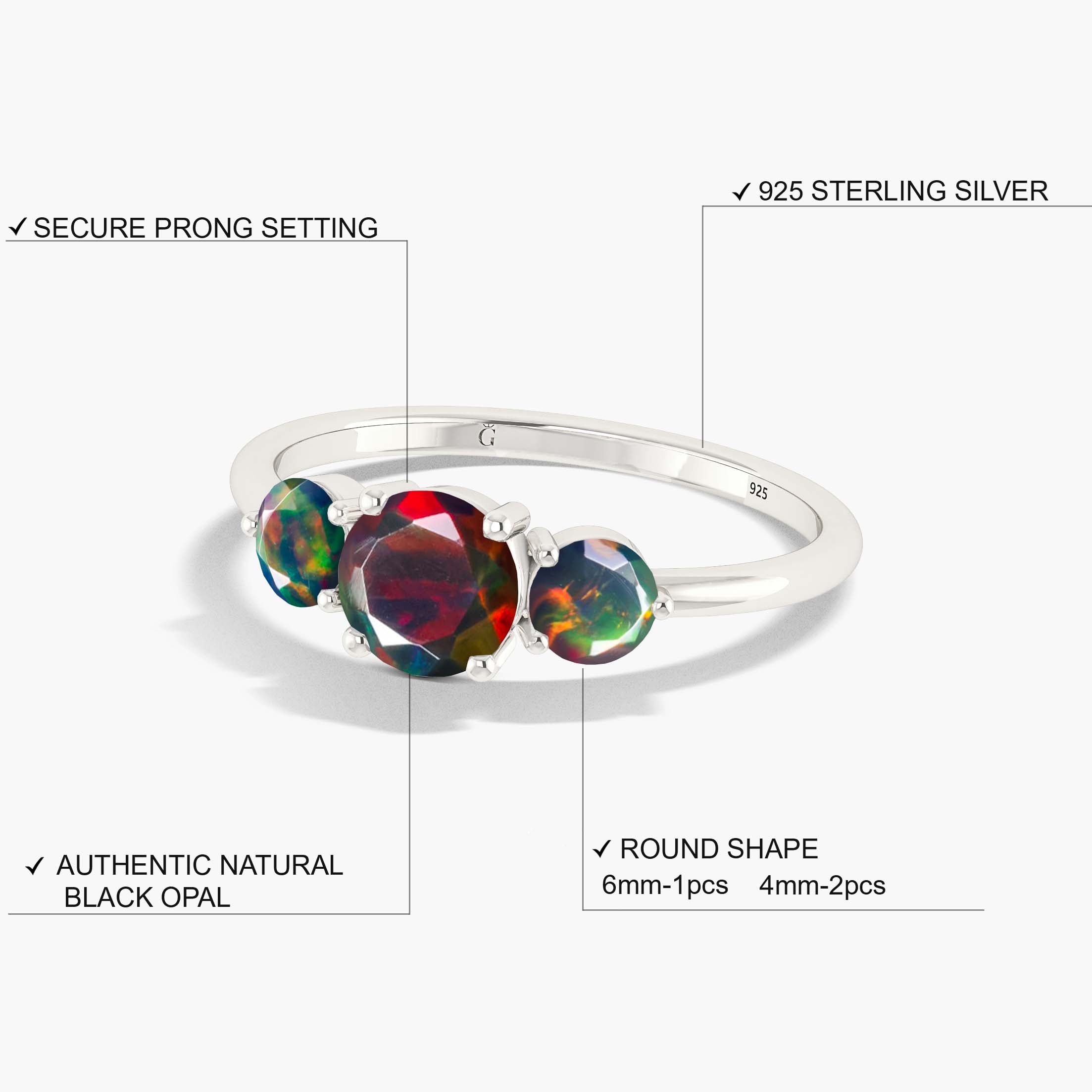 Elegant 3 Round Black Fire Opal Ring for Women - Perfect for Evening Parties, Date Nights & Special Occasions