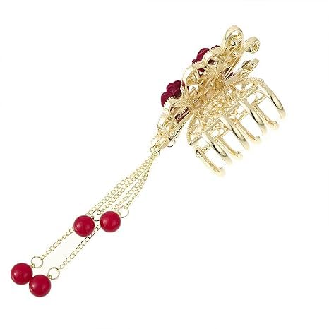 Red Rose Hair Claw Clip - Flocked Rose Hair Pin for Women & Girls | Wedding, Bridal & Party Hair Accessories | Perfect for Prom, Date Night & Special Occasions