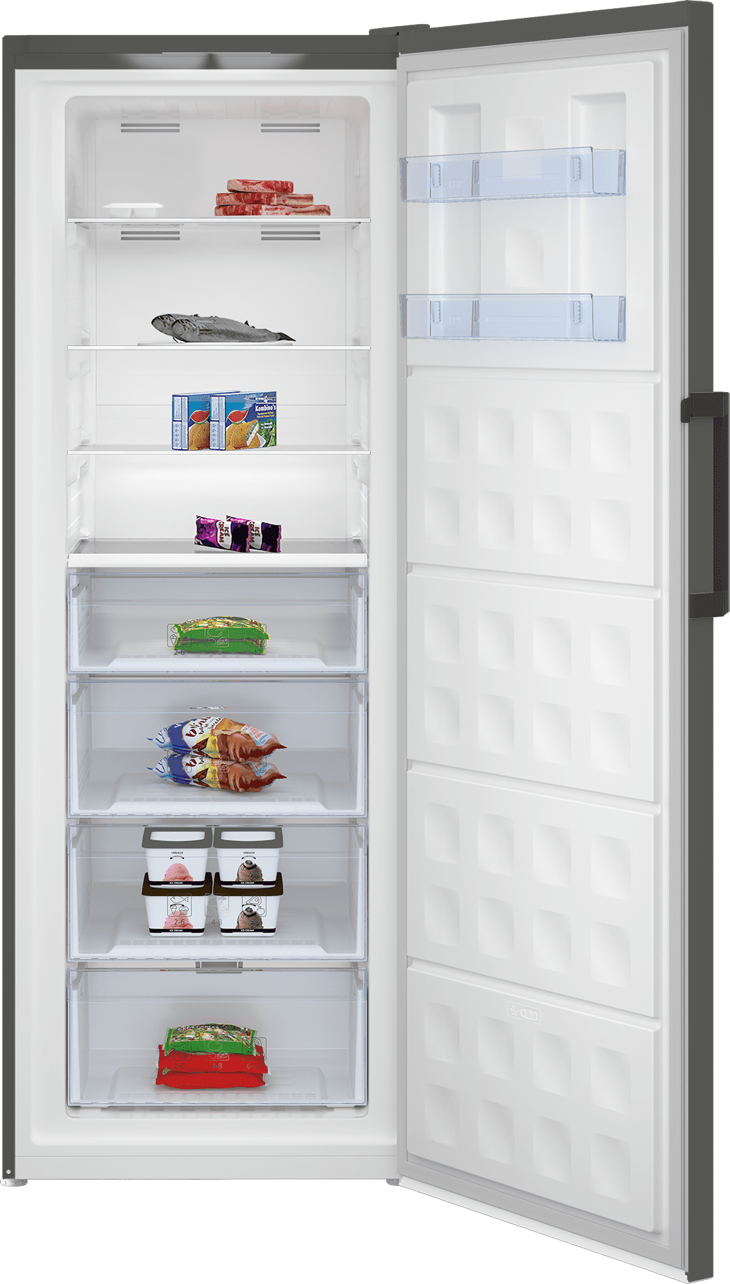 Beko BUFR2715MG 28 Cubic Feet Upright Freezer in Manhattan Grey - Energy Efficient Deep Freezer for Home, Garage, or Basement Storage
