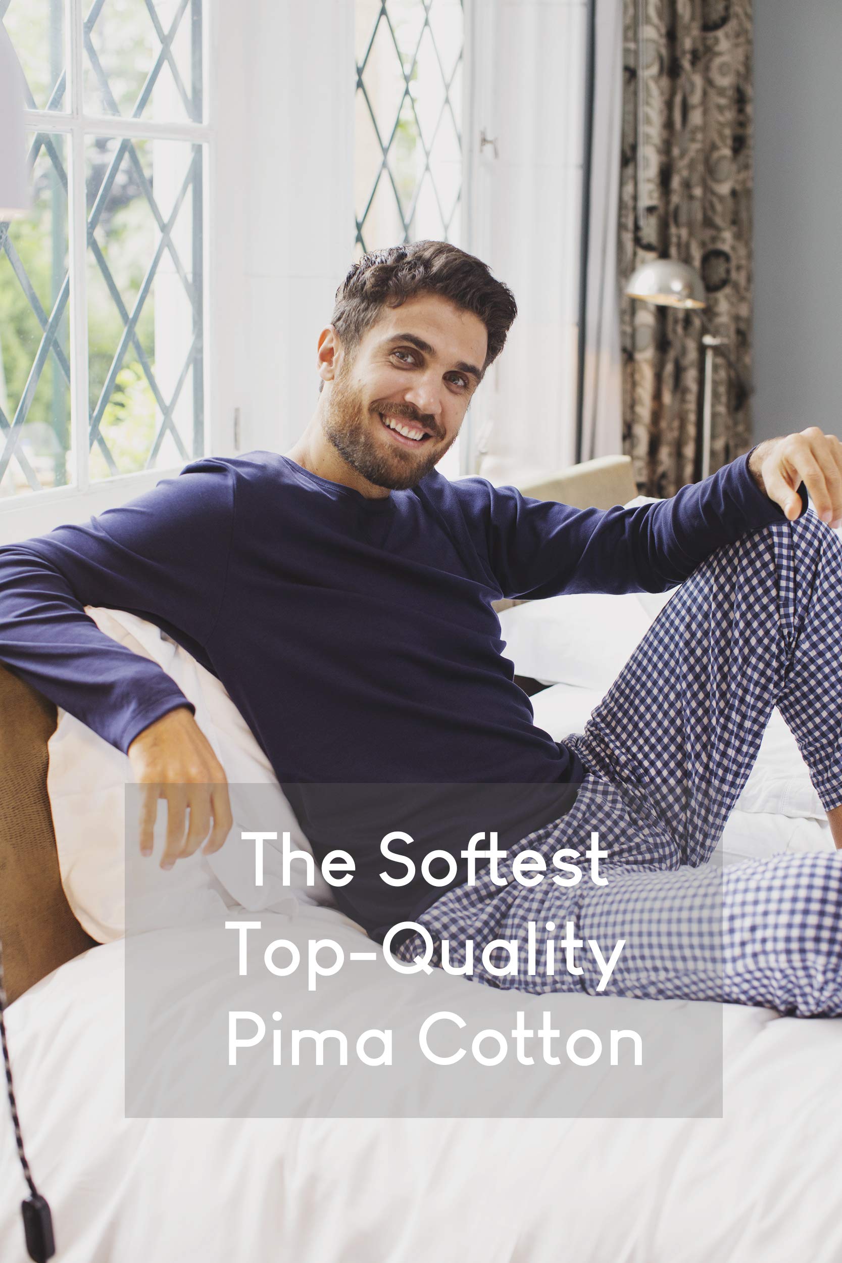 Premium Pima Cotton Men's Pajama Set - Ultra Soft Lounge & Sleepwear for Comfortable Weekends at Home