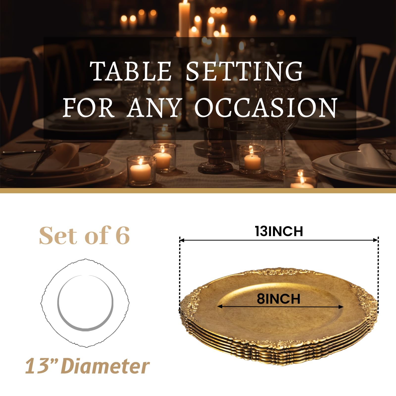 Antique Gold Charger Plates Set of 6 - 13