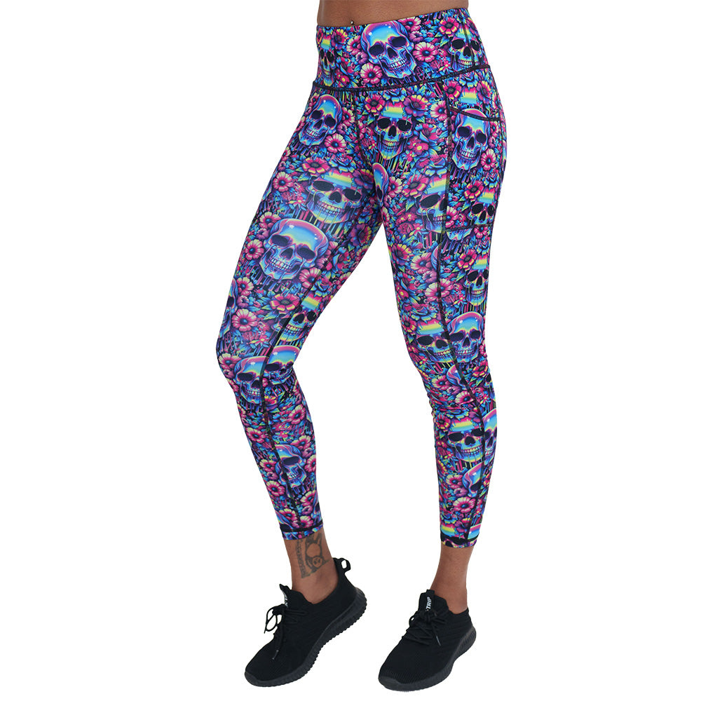 Gothic Acid Skull Print Leggings for Women - Trendy Yoga Pants with Edgy Skull Design - Perfect for Halloween, Rock Concerts & Streetwear Fashion