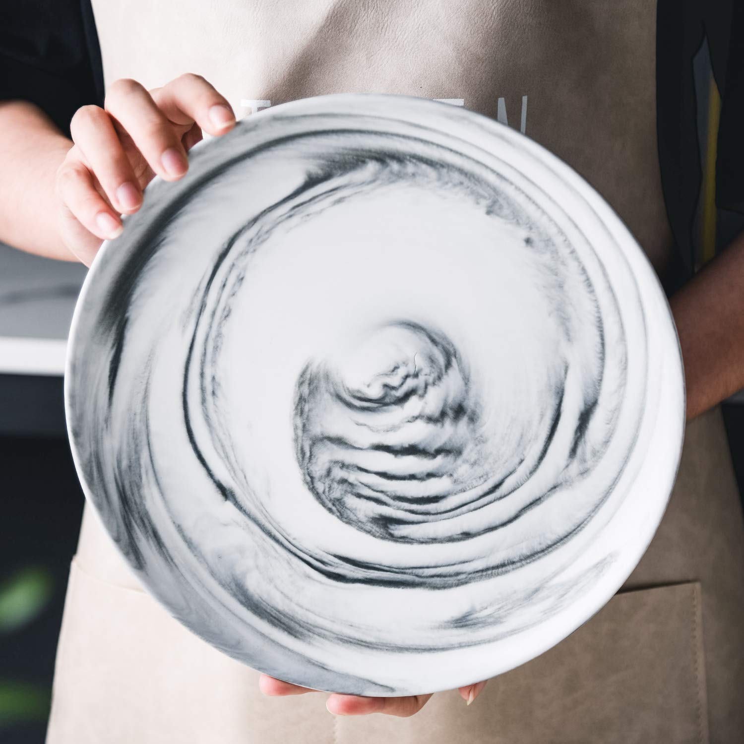 Yundu 8-inch Grey Marbled Ceramic Plates Set of 4 - Microwave & Dishwasher Safe Appetizer & Dessert Plates - Perfect for Dinner Parties, Weddings & Home Decor