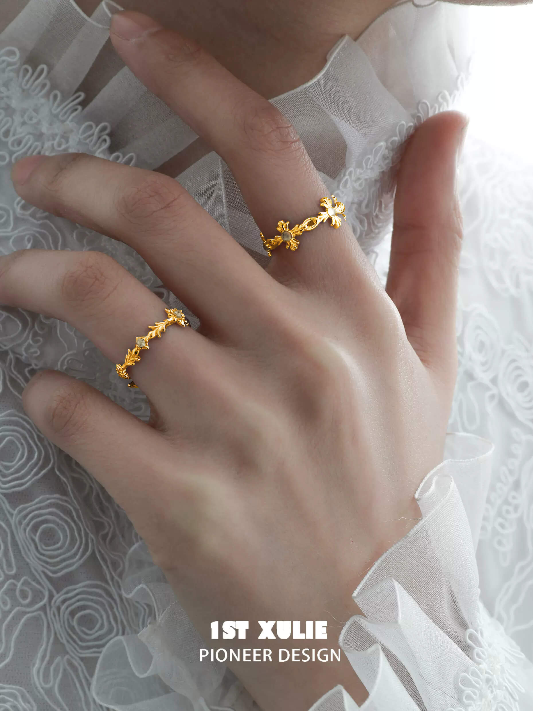 S925 Sterling Silver 24K Gold Plated White Agate Open End Ring for Women - Elegant Boho Stackable Jewelry for Daily Wear & Special Occasions