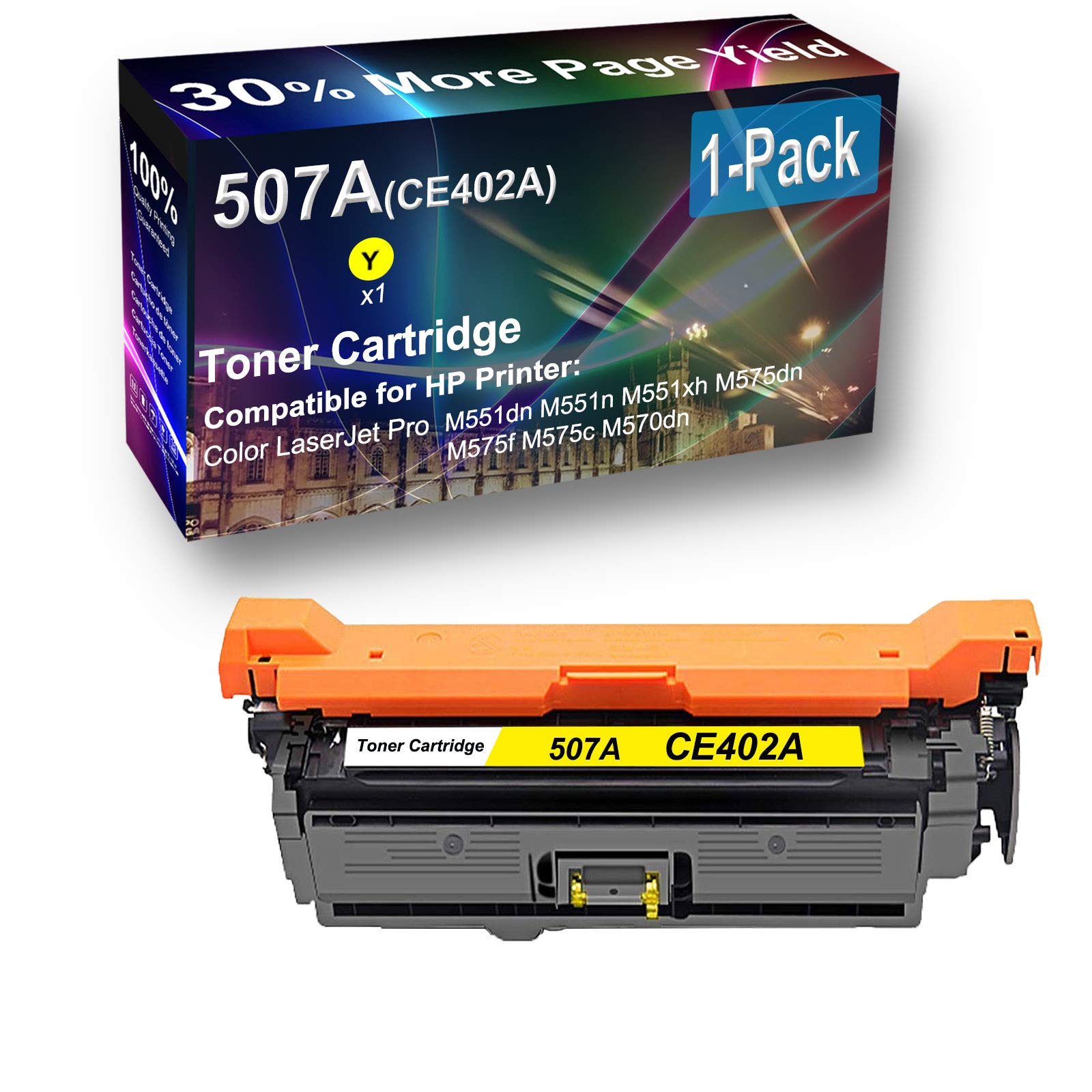 High Capacity Replacement Toner Cartridge for HP M575dn/M575f (CE402X/507X/507A) - 1-Pack Yellow | Compatible with Laser Printers for Office & Home Use