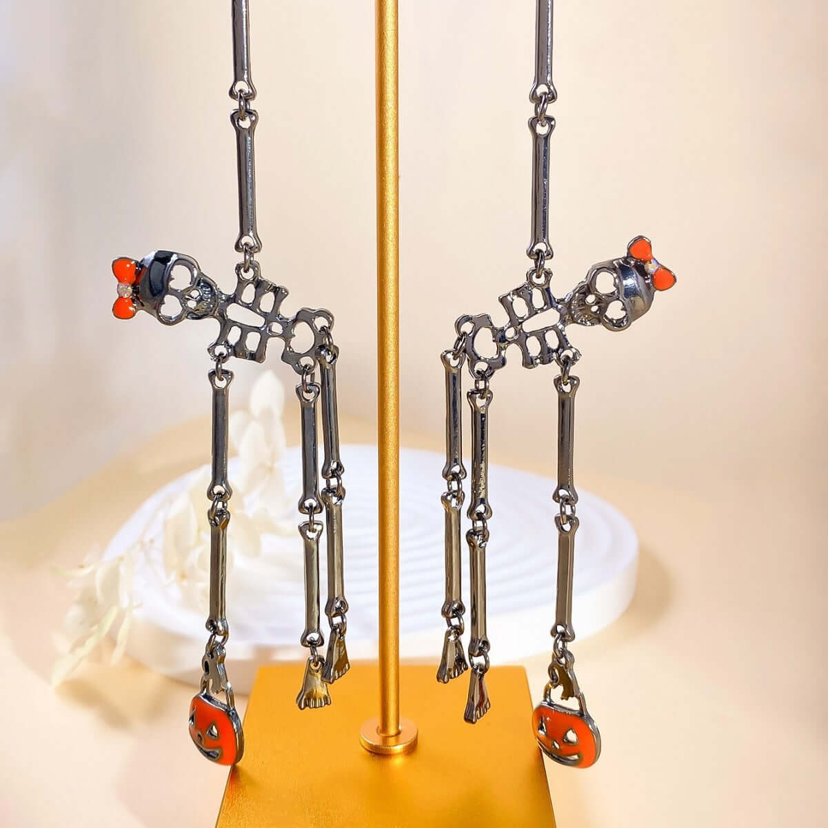Halloween Wicked Death Skeleton Grunge Drop Earrings - Gothic Punk Jewelry for Women | Perfect for Halloween Parties, Cosplay & Alternative Fashion (Style 0728E)